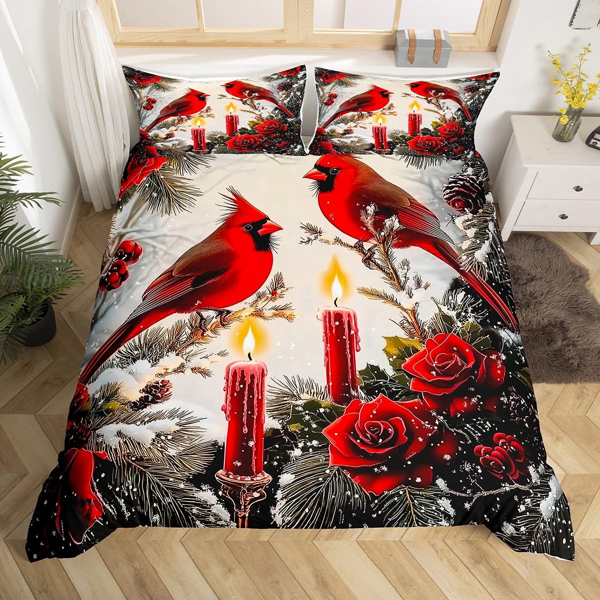 Homewish Kardynał król poszewka na kołdrę czerwona świąteczna poszewka na kołdrę romantyczna świeca czerwone róże zestaw pościeli dzikie zwierzę zestaw pościeli dla dzieci nastolatków dorosłych