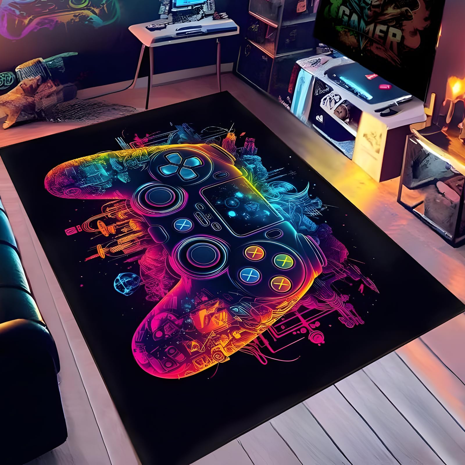 luluaday Gaming Rugs, Gaming Area Rug for Boys Bedroom, Room Decor for Game Players, Anti-Slip Colorful Game Gamepad Carpets for Living Room, Player Living Room Mat