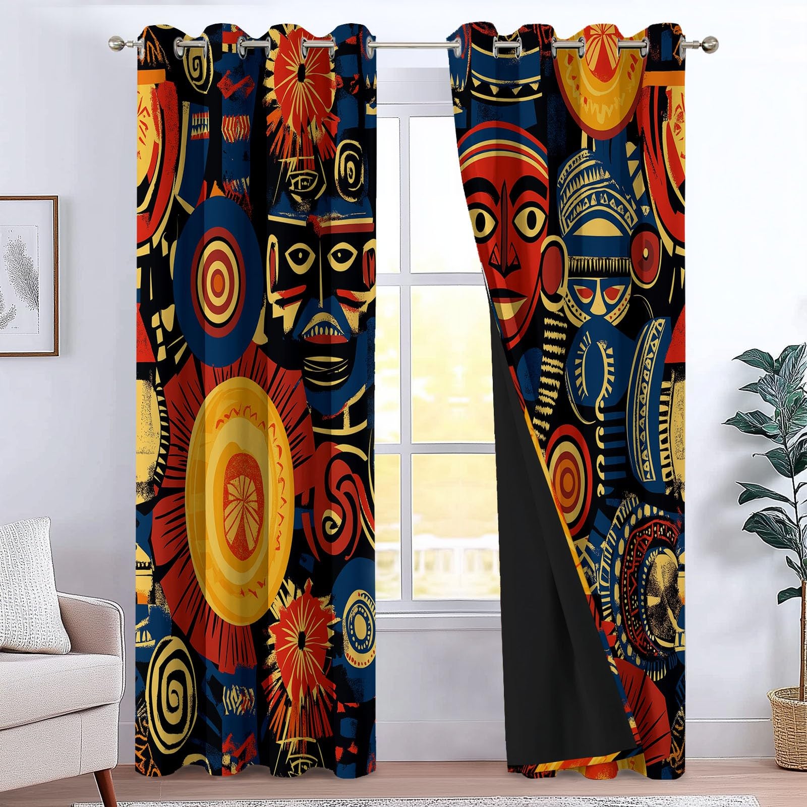 Rideau occultant thermique imprimés africains pour salon cosy et isolé