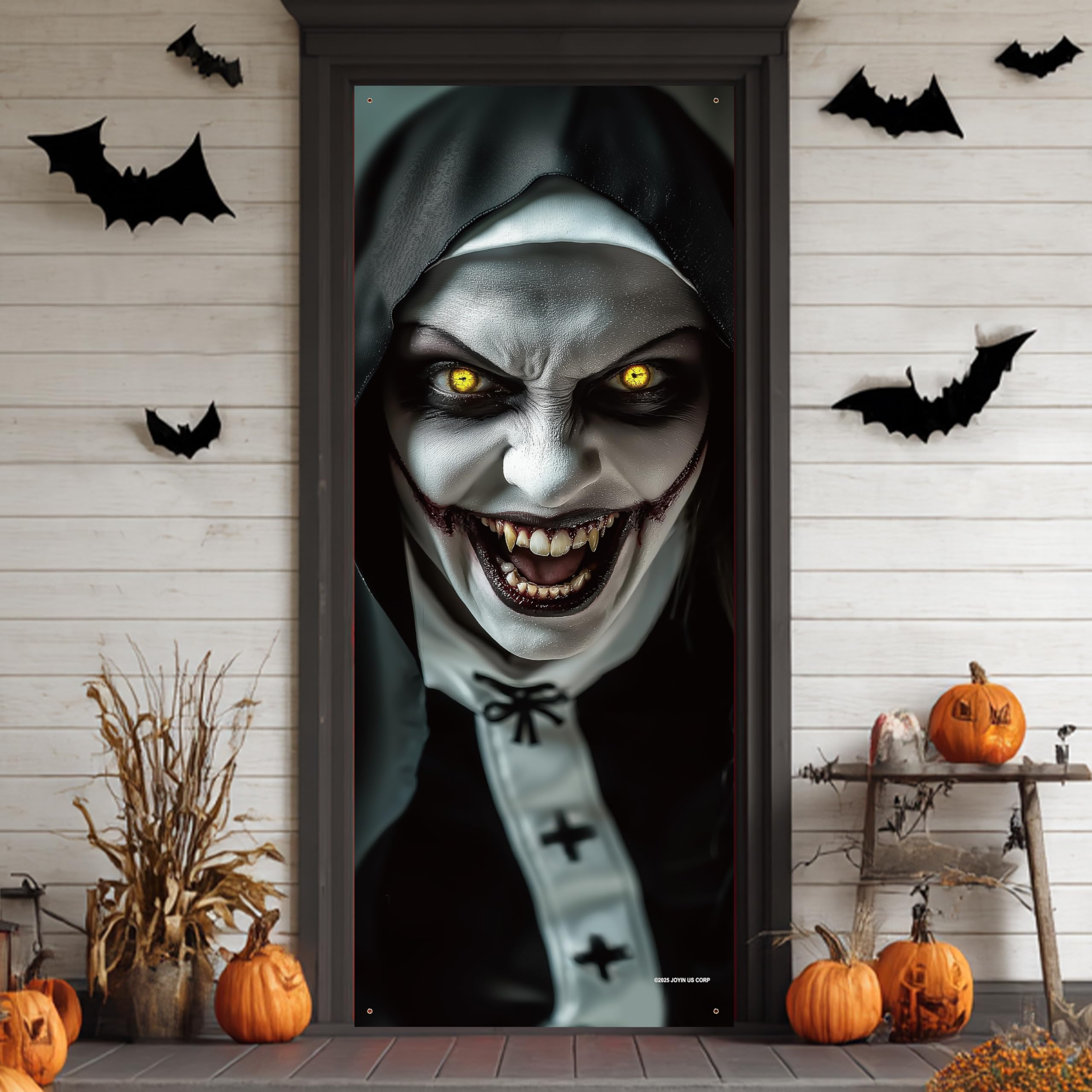 JOYIN Halloween 3D Nun Door Cover Sticker, 80 x 28 Inches Scary Ghost Decor Wallpaper for Halloween Decorations, Terror Home Party Supplies Front Door House Room Decor