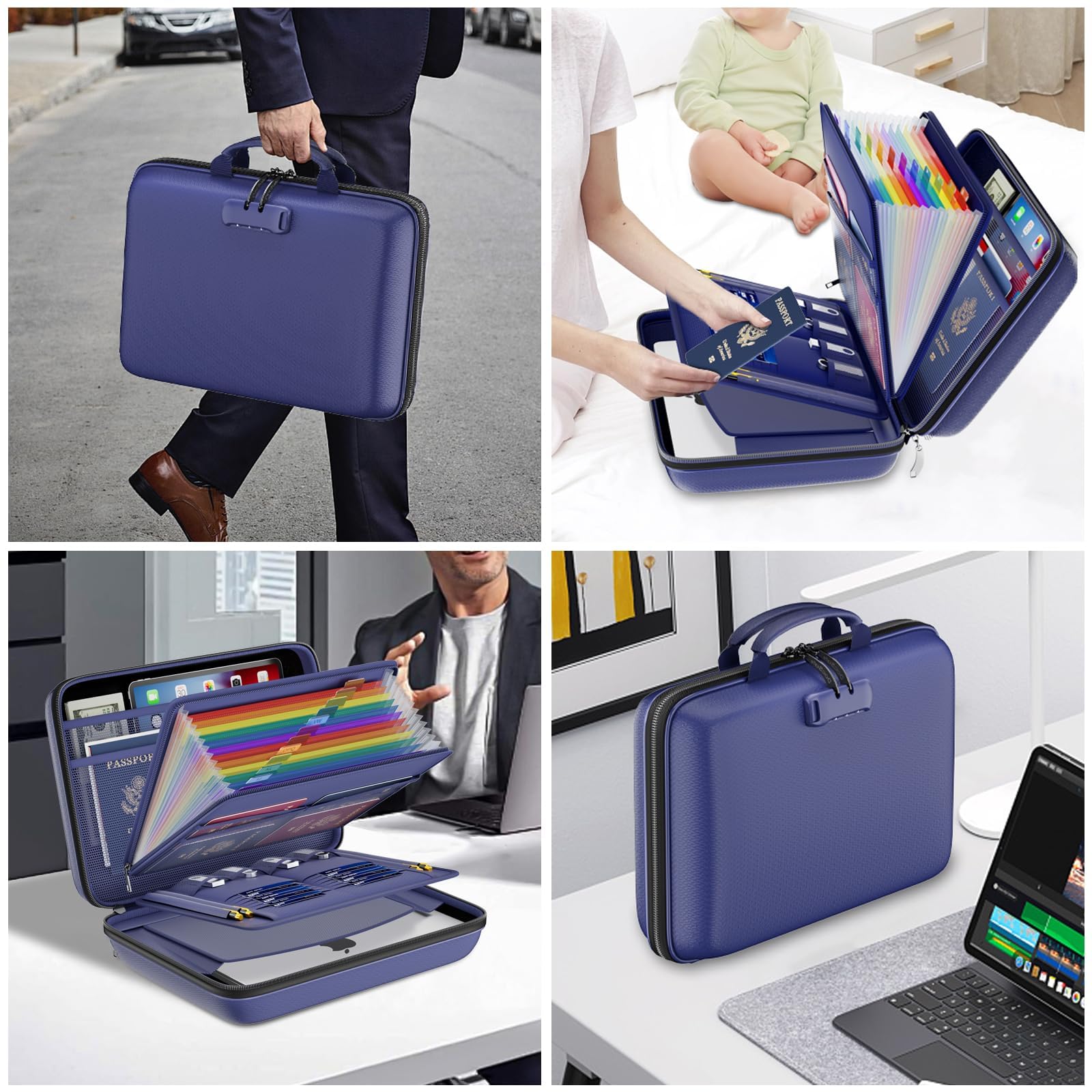 DocSafe Organiseur de fichiers ignifuge avec serrure, boîte à documents à coque rigide, classeur à 13 poches extensibles, organisateur de documents portable et imperméable, classeur de classement pour