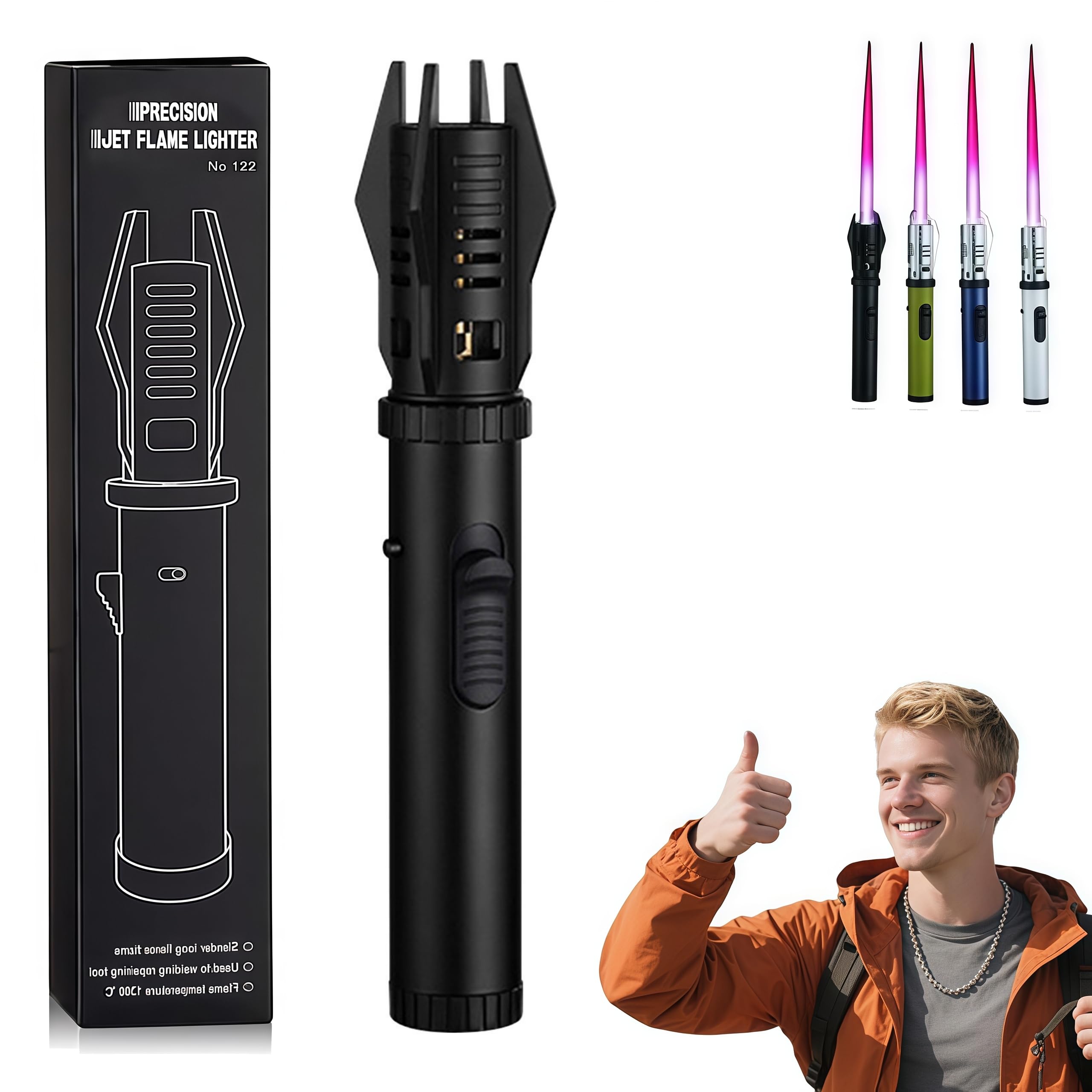 Lux Blazze Lighter, Luxblazze Plasma Lighter, Adjustable Windproof Torch Lighter with Safety Lock, High-Heat Outdoor Flame for Camping, BBQ, Candles, Welding, Baking, Outdoor Cooking (Black)