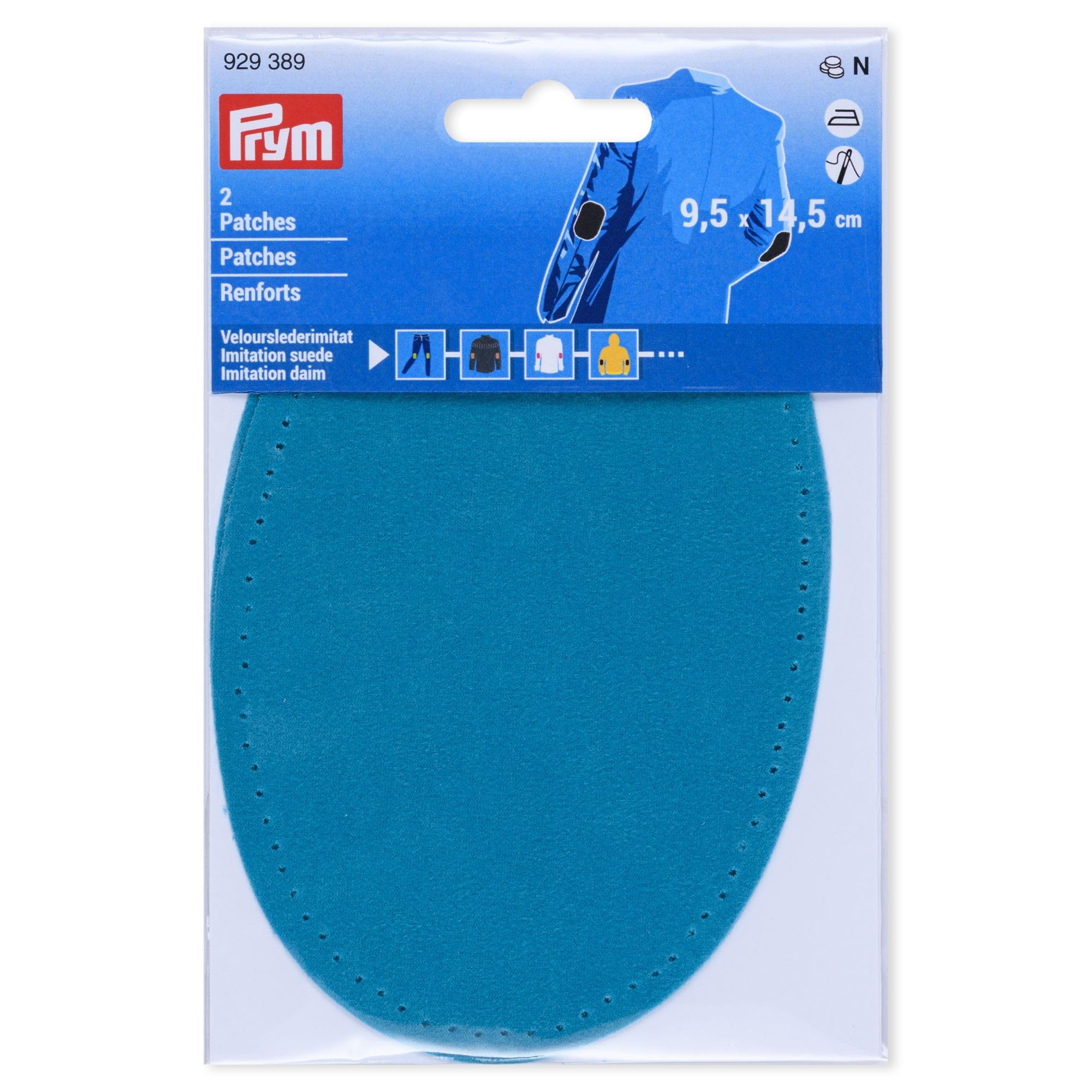 Prym 929389 Iron-On Faux Suede Patches 9.5 x 14.5 cm Turquoise