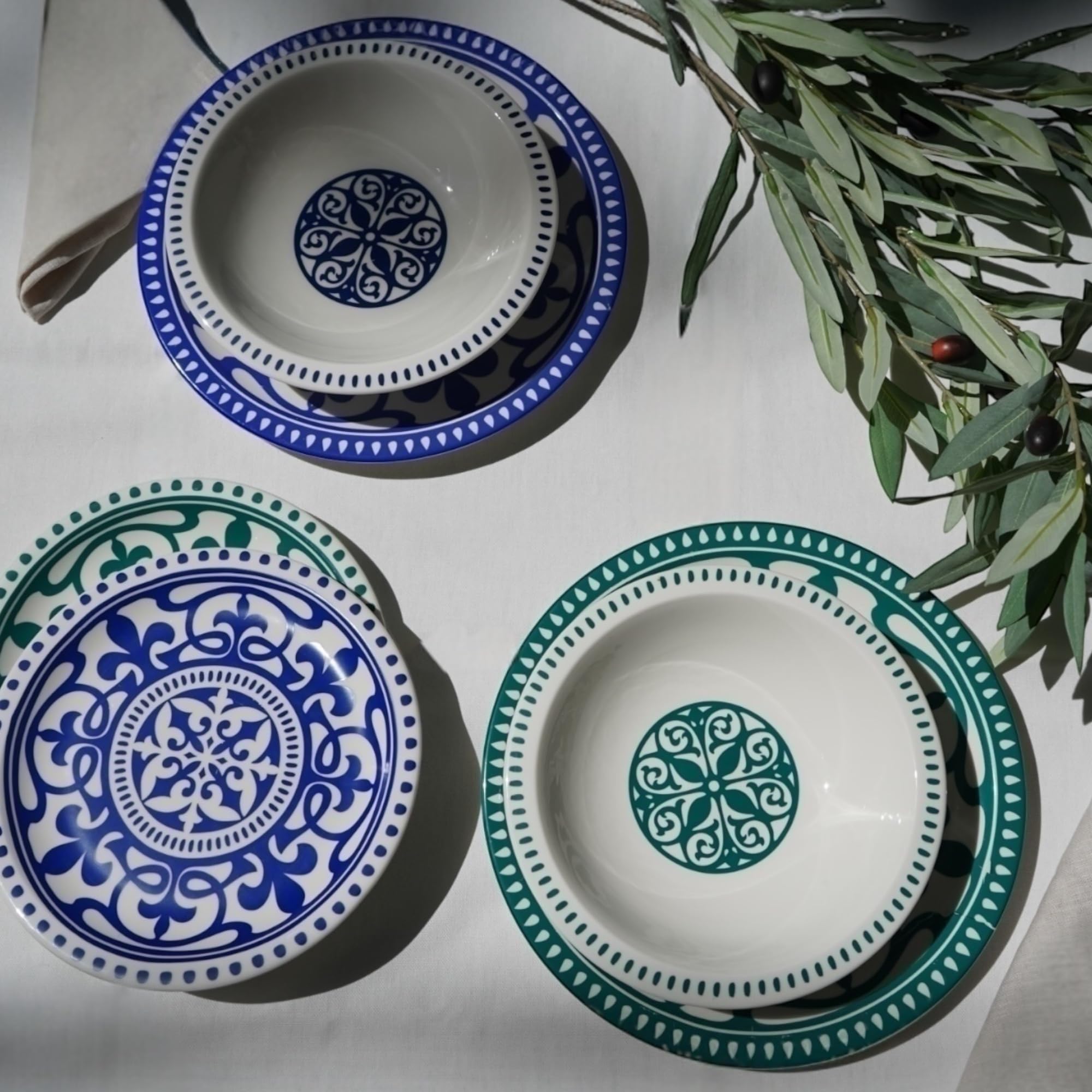 summa Pack de 6 platos hondos 20cm - Color verde - Colección Patios - Platos de Porcelana - Diseño inspirado en Andalucía - Diseño elegante - Uso en casa y restaurantes