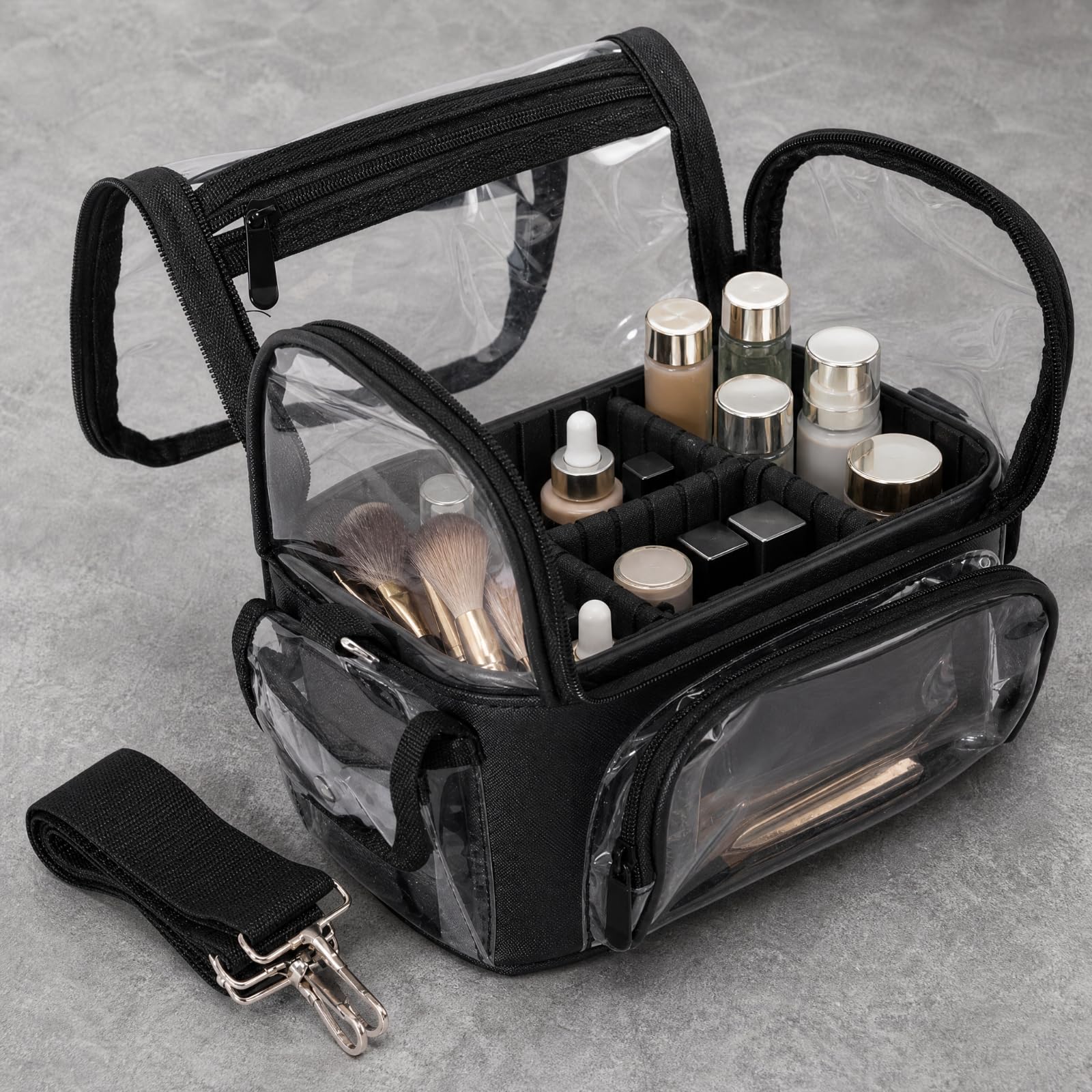 Bolso Organizador Cosméticos PVC Transparente Fácil Limpiar Neceser Transparente con Correa Hombro smontable Multiusos para Viajes