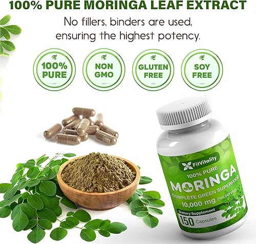 Miniatura 2 de Cápsulas de Moringa  150 cápsulas  Moringa Oleifera  10,000 mg  100% puro y natural  Suplemento sin OMG y sin gluten  Superalimento verde completo
