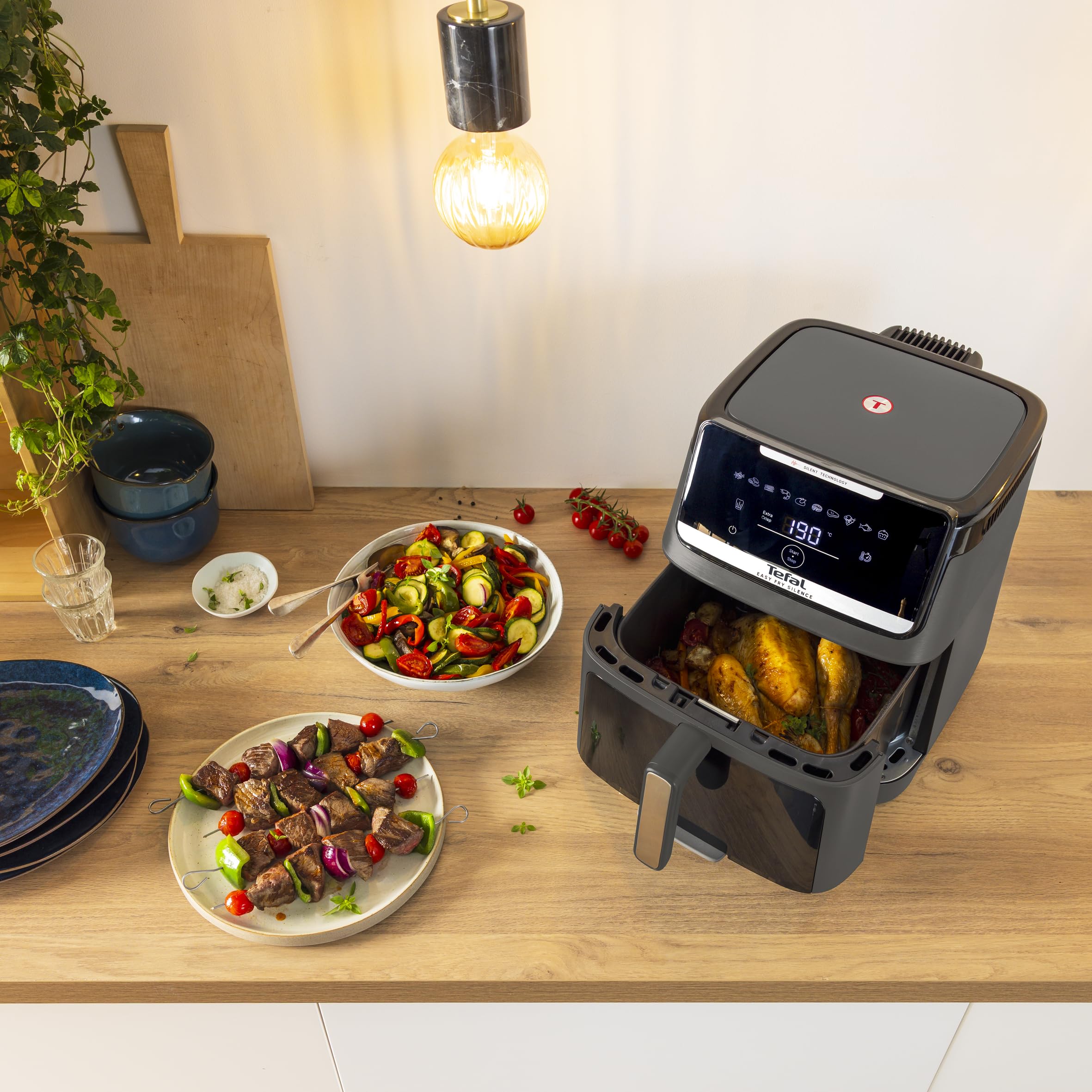 Tefal EY846H Easy Fry Silence 7L, Cicha i Kompaktowa Frytownica Beztłuszczowa, Do 8 Osób, Odpinany Przedni Panel, Okienko Podglądu