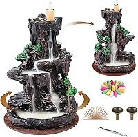 SPACEKEEPER Two-Sided Backflow Incense Burner Waterfall Holder with 120 Cones & 30 Sticks - Aromatherapy Home Decor