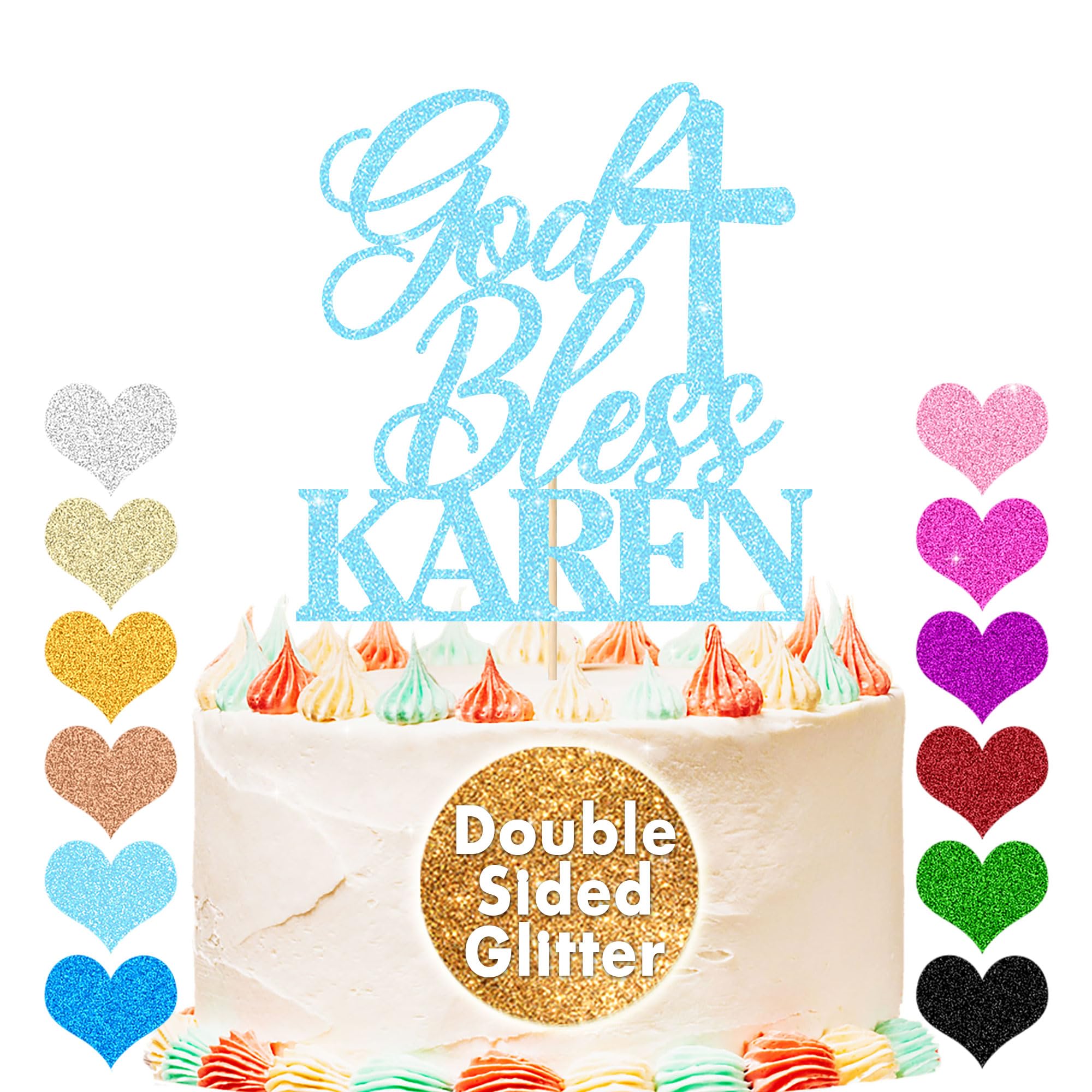 Personalised God Bless Cake Topper Custom Holy Communion Cake Topper Gifts with Any Name Glitter Cake Toppers Gifts for Baptism Christening First Communion Baby Shower Party Decorations (Baby Blue) - Image 2