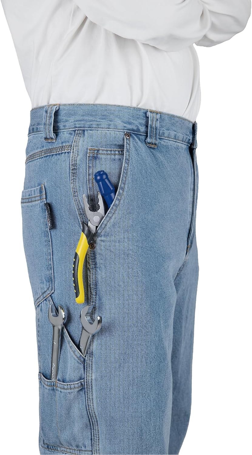 WORK IDEA Men’s Heavy-Duty Carpenter Work Jeans - Cotton Denim with Multiple Utility Pockets & Hammer Loop - Image 5