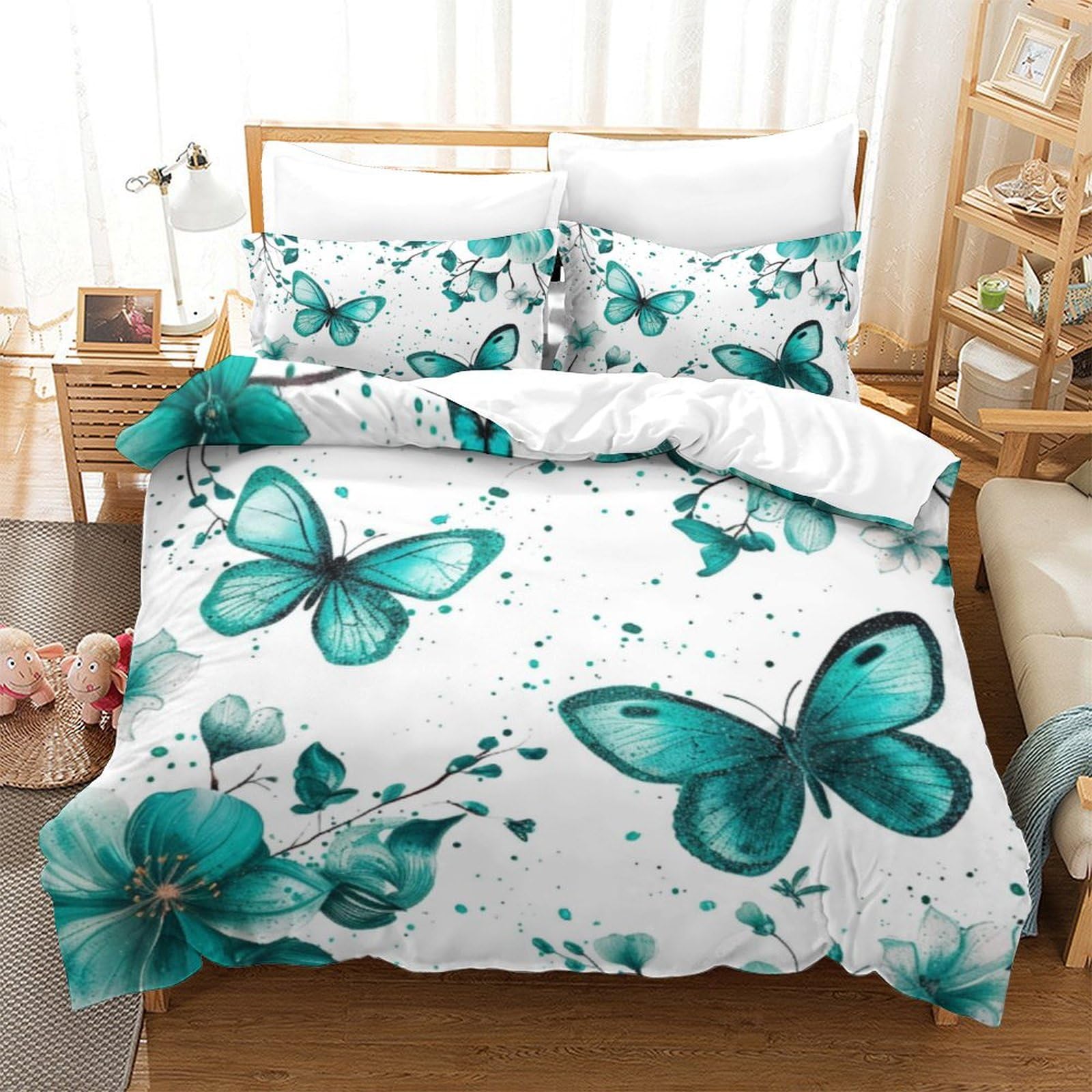 Housse de couette 220x240 papillons literie microfibre pour lit enfant et adolescent