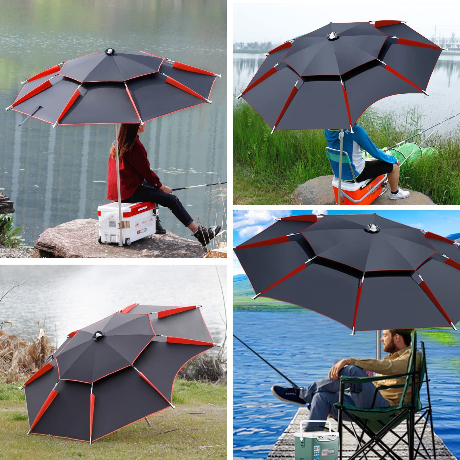 Sombrilla de Playa a Prueba de Viento con Ancla de Arena, Sombrilla Impermeable para Patio, Sombrilla de Pesca, 16 Varillas, Protección UV, Sombrilla de Mercado Inclinable Portátil ( Size : 180cm/5.9f