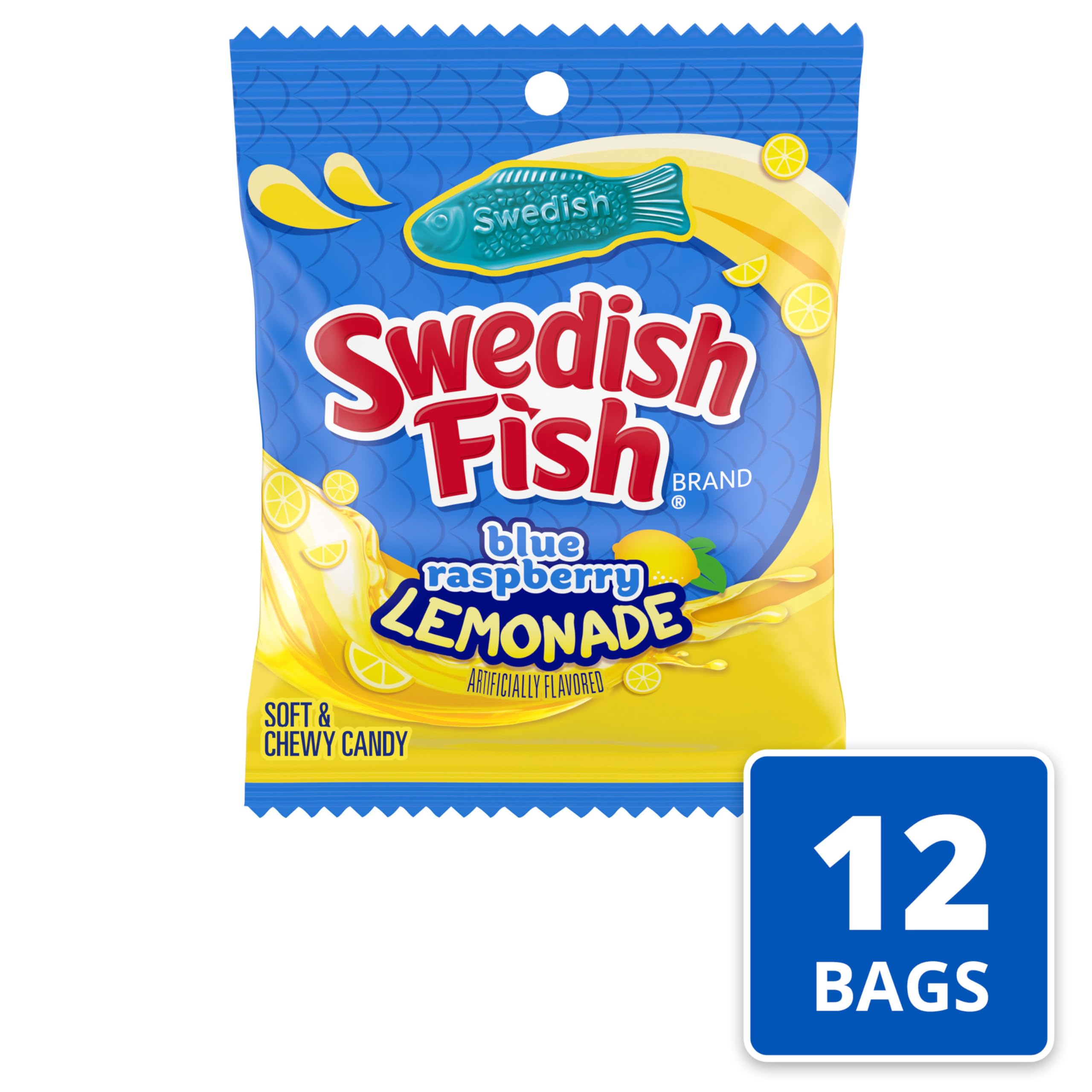 SWEDISH FISH Dulces suaves y esponjosos con limonada de frambuesa azul, dulces sueltos, 340 - 101,8 g bolsa