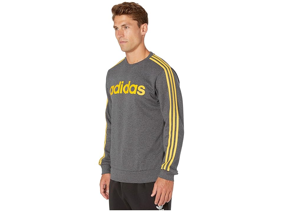

adidas Essentials 3-Stripe Pullover Linear Crew Sweatshirt (Dark Grey Heather/Active Gold) Men's Sweatshirt