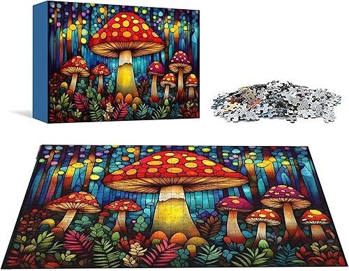 Miniatura 3 de Rompecabezas de hongos para adultos de 1000 piezas, arte de rompecabezas de vitrales, tema de bosque de hongos, rompecabezas imposibles de 1000