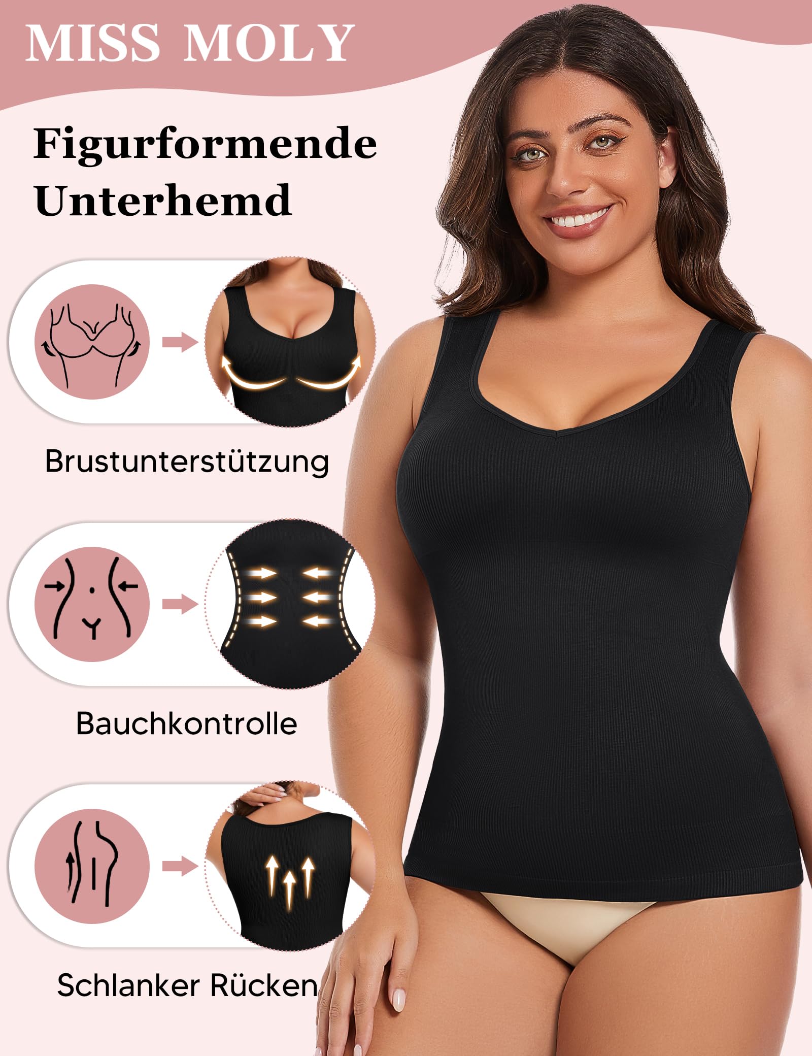 MISS MOLY Shapewear - Camiseta interior para mujer, sin costuras, moldeadora de figura, moldeadora de cuerpo, moldeadora