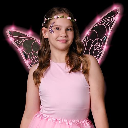 Miniatura 7 de Funcredible Fairy Costume Accessories - Orange Light Up Fairy Wings and Flower Crown, Glitter