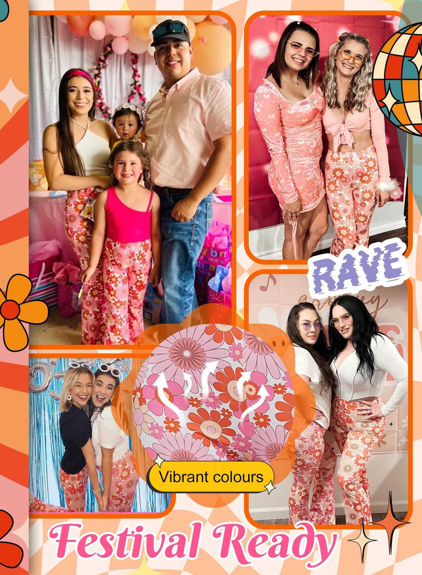 EVELUST Damen Karierte Schlaghose – High Waist Retro Y2k Partyhose Karneval Fasching Festival Rave 90er 2000er Vintage Outfit Pink Weiß Elegante Leggings