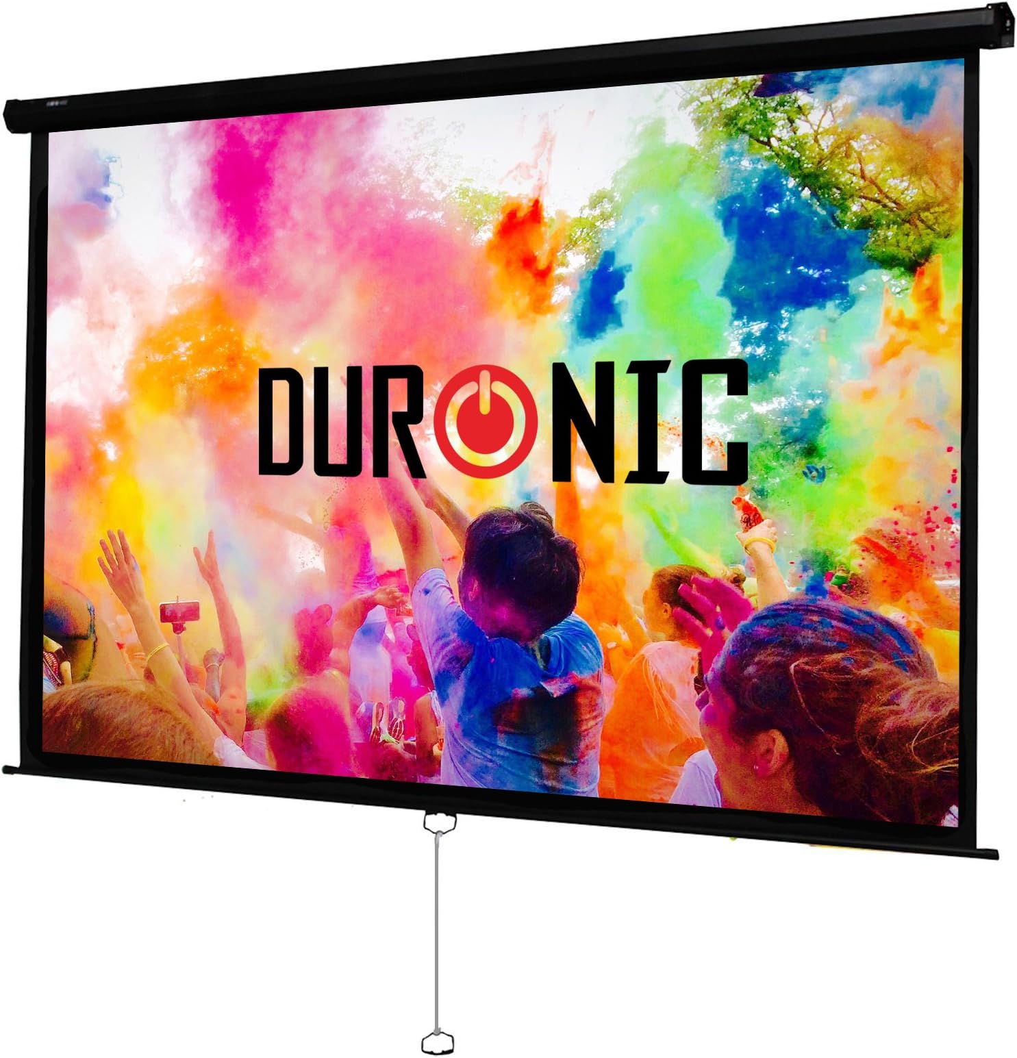 Duronic Projector Screen MPS100 /169 100โโ Manual Projection Screen Size: 221x124cm Matt White Pull Down | Home Cinema School Office 4K 8K Ultra HD 3D