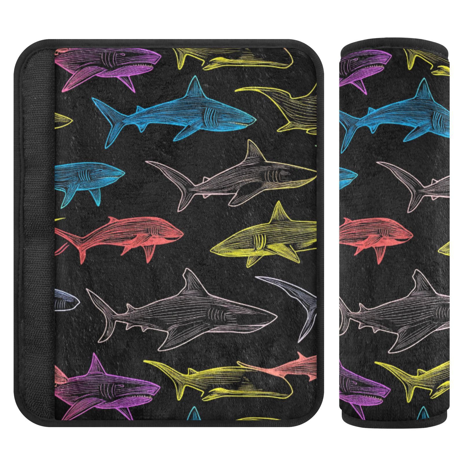 Seat Belt Covers 2 Pack Shark Car Seat Strap Covers Super Soft Colors Car Seat Neck Cover for Boys Girls Adults Babies M