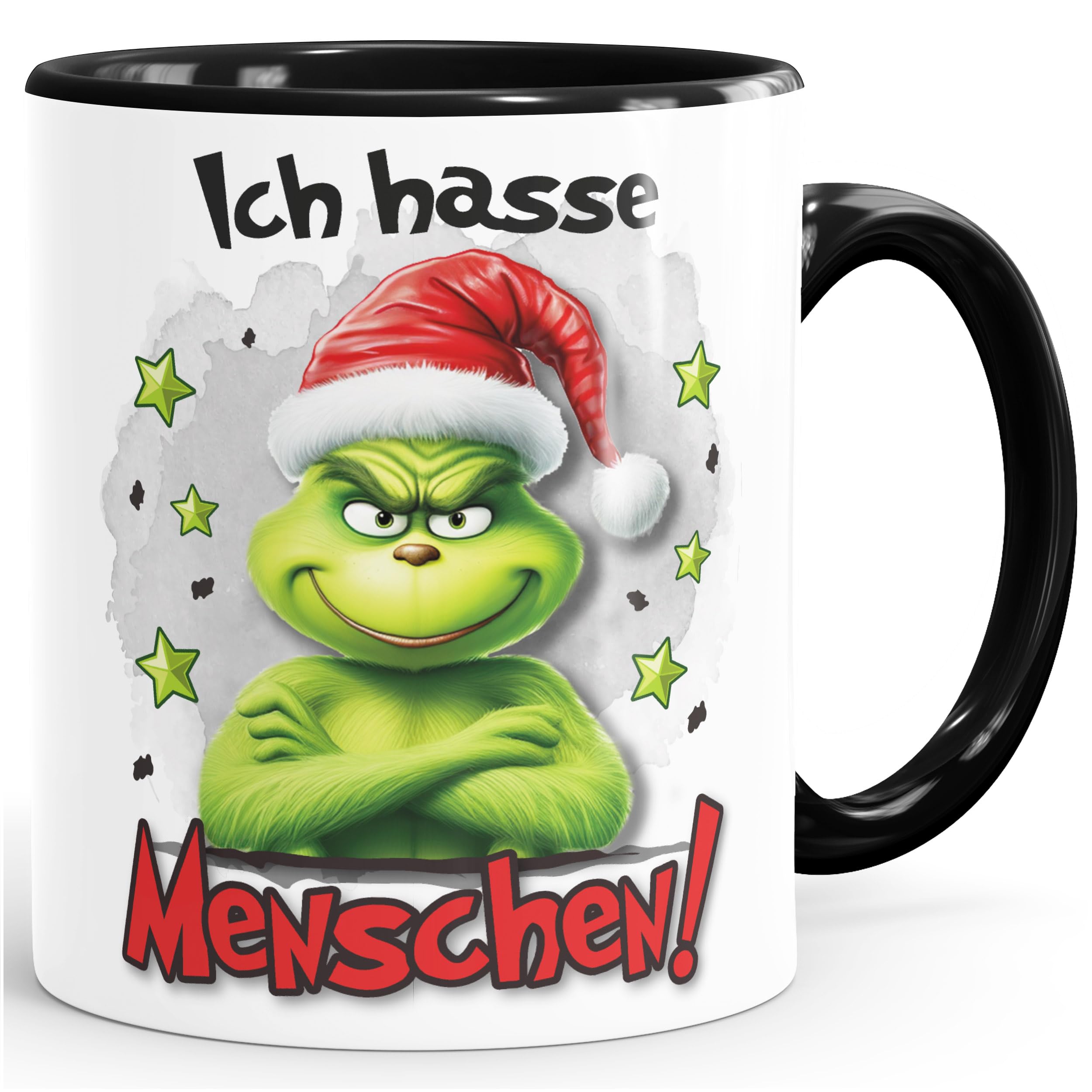 MoonWorks® Kaffee-Tasse Weihnachtsnörgler Geschenk für Weihnachtsmuffel Ich hasse Menschen Weihnachtstasse lustig Weiss-innen-schwarz standard