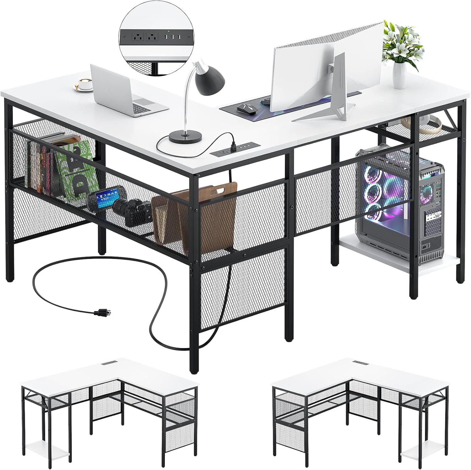 Unikito L Shaped Desk with USB Charging Port and Power Outlet, Reversible LShaped