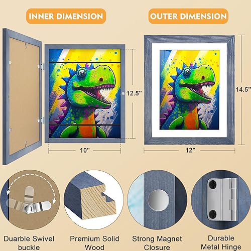 Miniatura 5 de Paquete de 4 marcos de arte para niños, marcos de arte para niños, intercambiables de 8.5 x 11 o 9 x 12 pulgadas con paspartú, 10 x 12.5 pulgadas