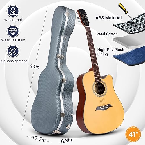 Miniatura 10 de CAHAYA CY0248 - Funda rígida para guitarra acústica de 41 pulgadas, resistente al agua, acolchado de 0.6 pulgadas de grosor, para guitarras