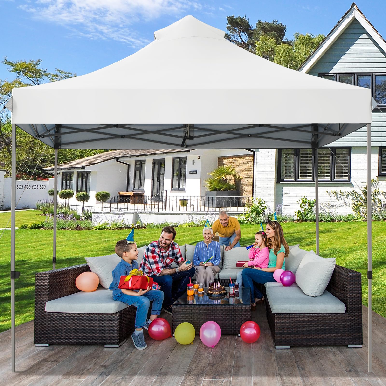 COSTWAY Tonnelle Pliable 3x3M, Tente de Jardin Imperméable Protection UV 50+, 3 Hauteurs 305/320/335 cm avec Sac de Rangement à roulettes, pour Fête Marché Patio (Blanc)
