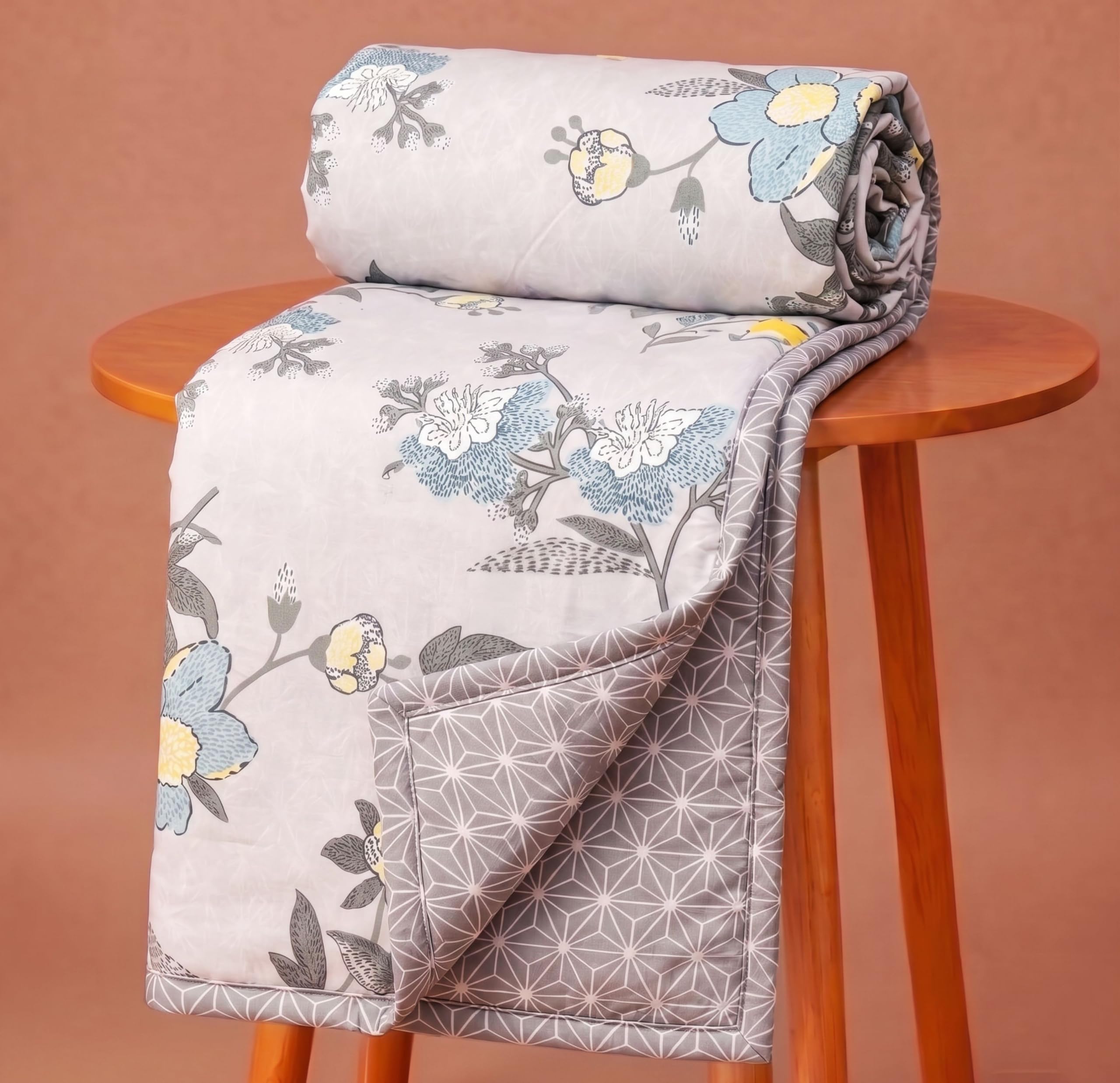 BSB HOME 100% Cotton Reversible Dohar Single Bed Size | AC Blanket Lightweight Summer Comforter | Soft Breathable Bed Blanket (152 x 225 cm) (Ivory Grey Floral)-image-36