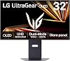 LG UltraGear OLED GX8 Gaming Monitor 32GX850A-B, 4K UHD, 32 inch WOLED Glare panel, Dual mode 165Hz - 330Hz, 0.03ms, HDR 400 True Black, NVIDIA G-Sync compatible & AMD FreeSyncPro, DP, HDMI 2.1,Black