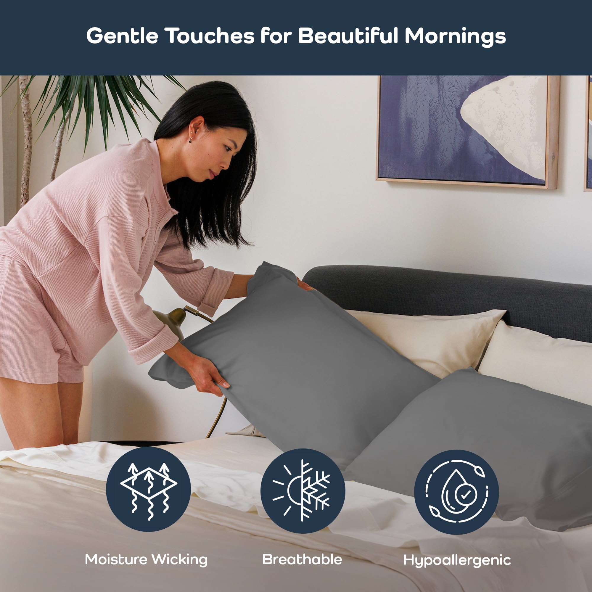 Cooling Tencel Eucalyptus Pillowcases Set Of 2 – Hypoallergenic & Moisture-Wicking For Hot Sleepers (White, Standard Size)