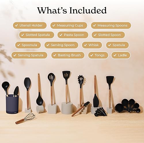 Miniatura 2 de SMIRLY Juego de utensilios de cocina de silicona y soporte juego de utensilios de cocina de silicona, esenciales de cocina para el nuevo hogar y el