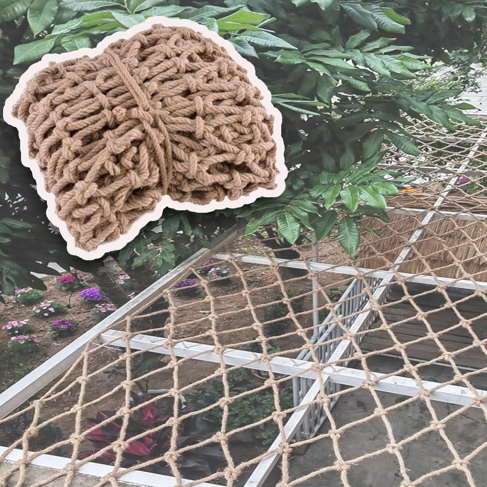 Gjzqdkx 23X23ft Climbing Cargo Net - Safety Jute Hemp Rope For Tree House, Balcony, Stairs, Garden Playground Protection & Indoor/Outdoor Decor