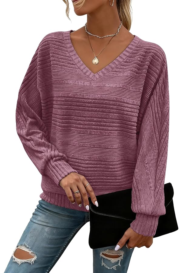 RICHSTORY Tops for Women Trendy Long Sleeve Shirts Fall Sweaters Burgundy by RICHSTORY - Used condition - US$13.87