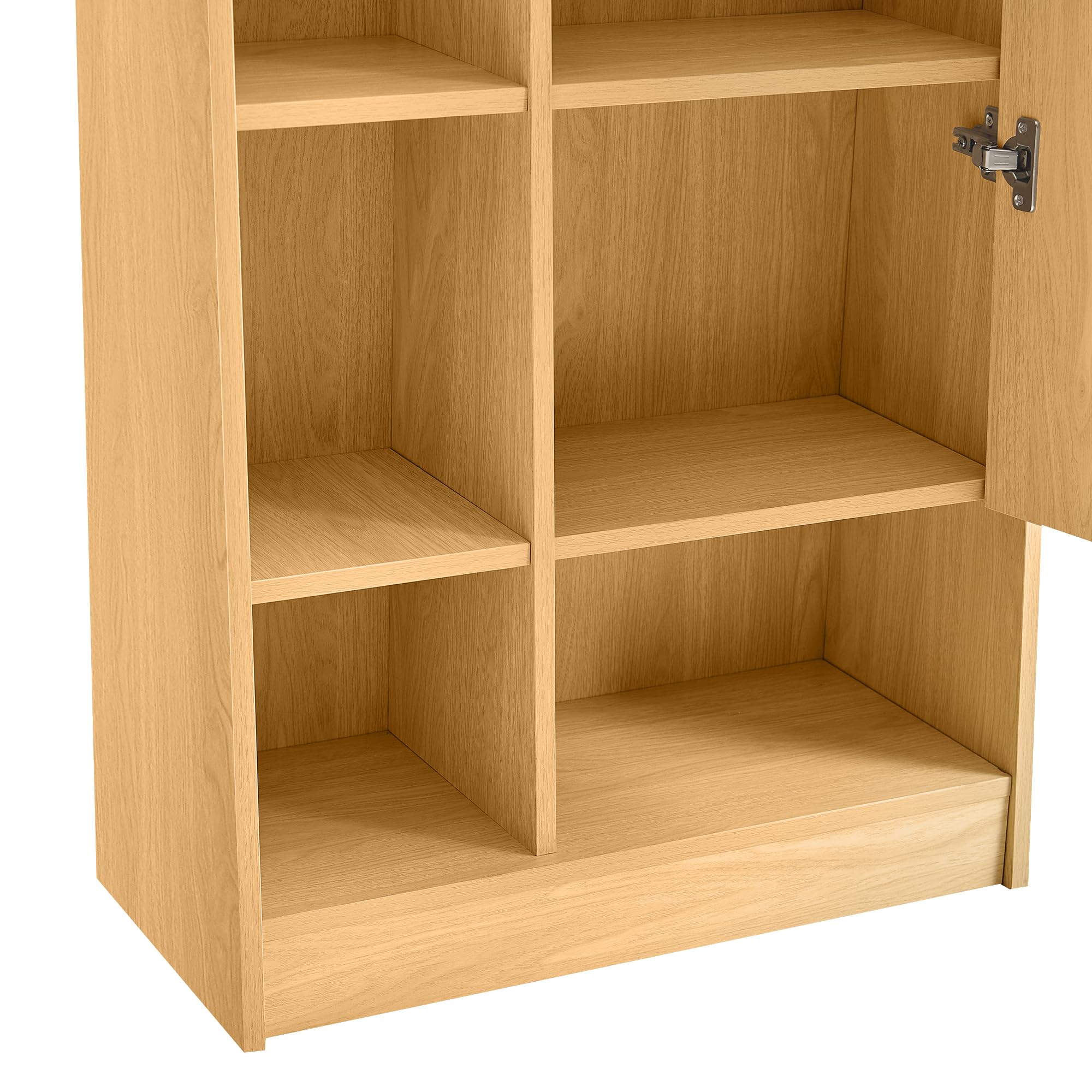 Zapatero con puerta de espejo, 60 x 28 x 165 cm, armario alto con aspecto de madera natural con espejo de cuerpo entero, armario con estantes ajustables y compartimentos abiertos, armario de pasillo y