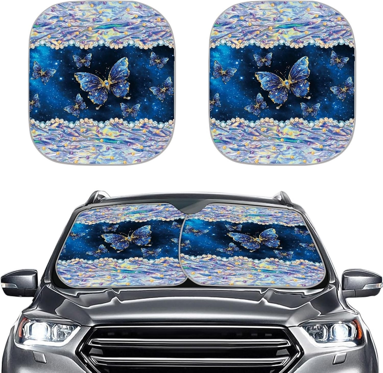 Butterfly Windshield Sun Shade for Women, Butterfly Car Accessories, UV Block Heat Insulation Portable Full Cover Car Sun Shade, Foldable Sunshades for Most Cars