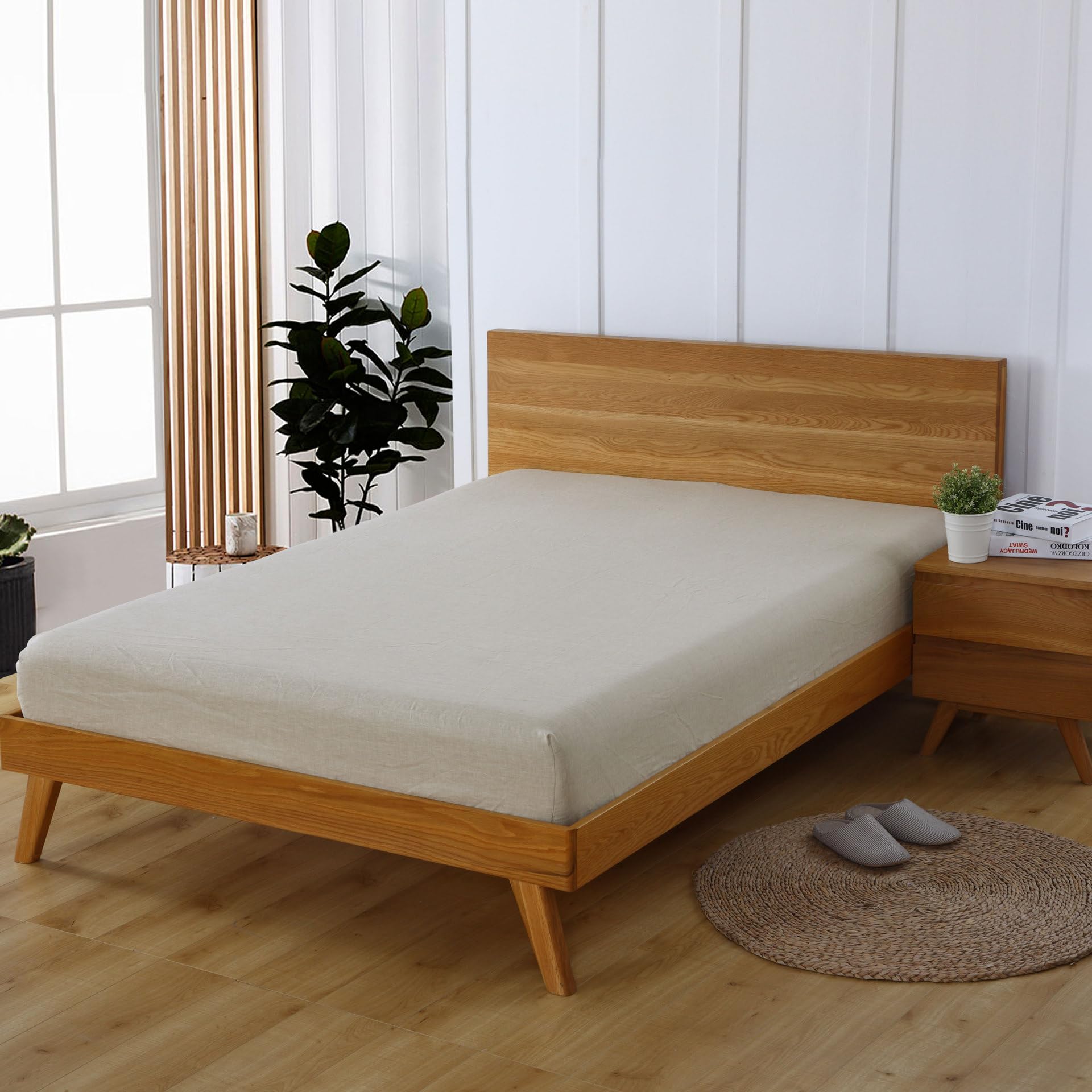 Spannbettlaken, 100% natürliches Leinen, 35 cm Tiefe Taschen, komfortabel und atmungsaktiv, maschinenwaschbar (Weiß, 140x200 cm)