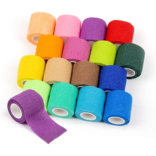 16Pcs Disposable Cohesive Tattoo Grip Cover Wrap, Self Grip Roll Elastic Bandage Handle Grip Tube