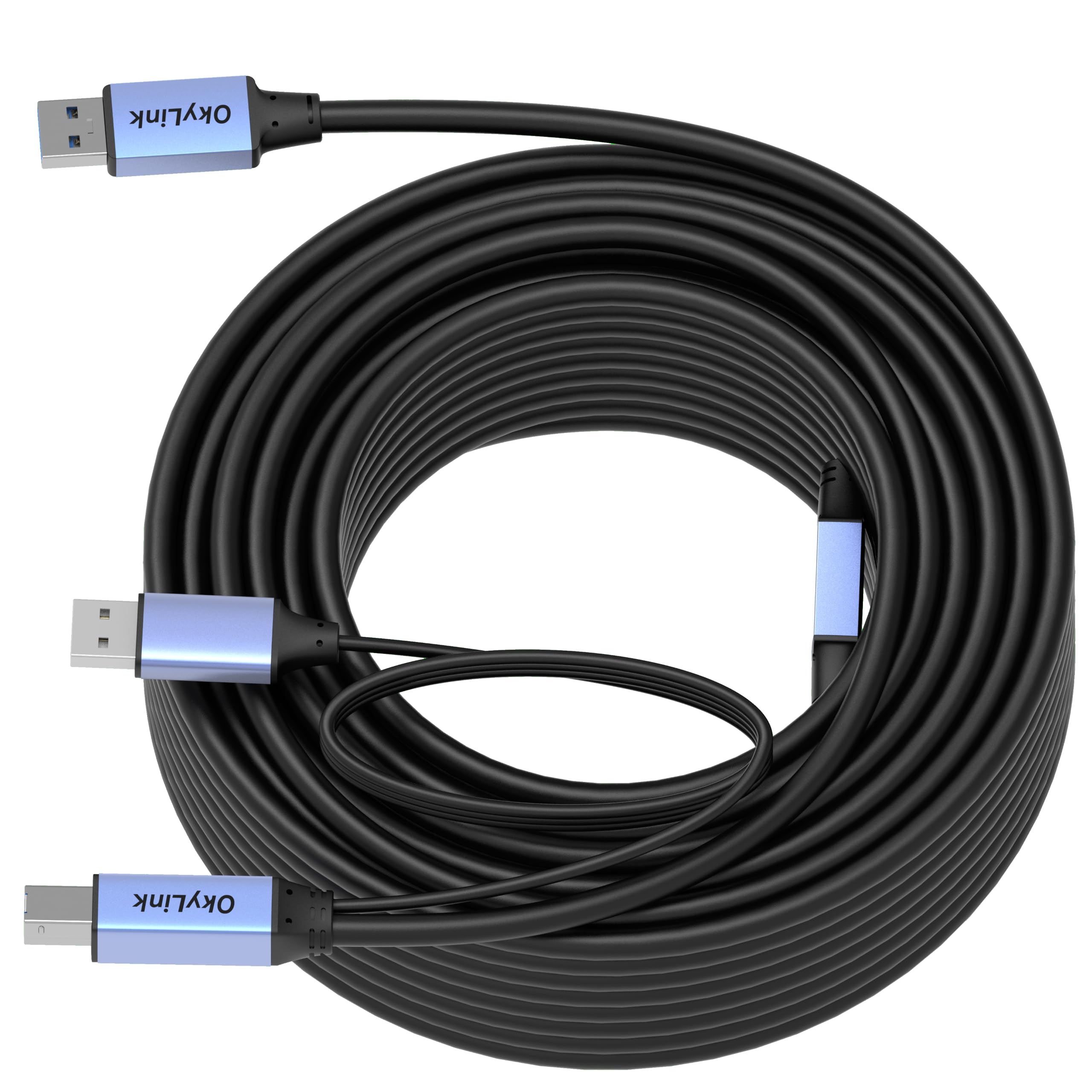 OkyLink Cavo ripetitore attivo USB 3.0, da A a B, maschio a maschio, 5 Gbps, 19,8 m | 20M, 3.2 Gen 1, fornito con alimentazione, per stampa professionale, scansione