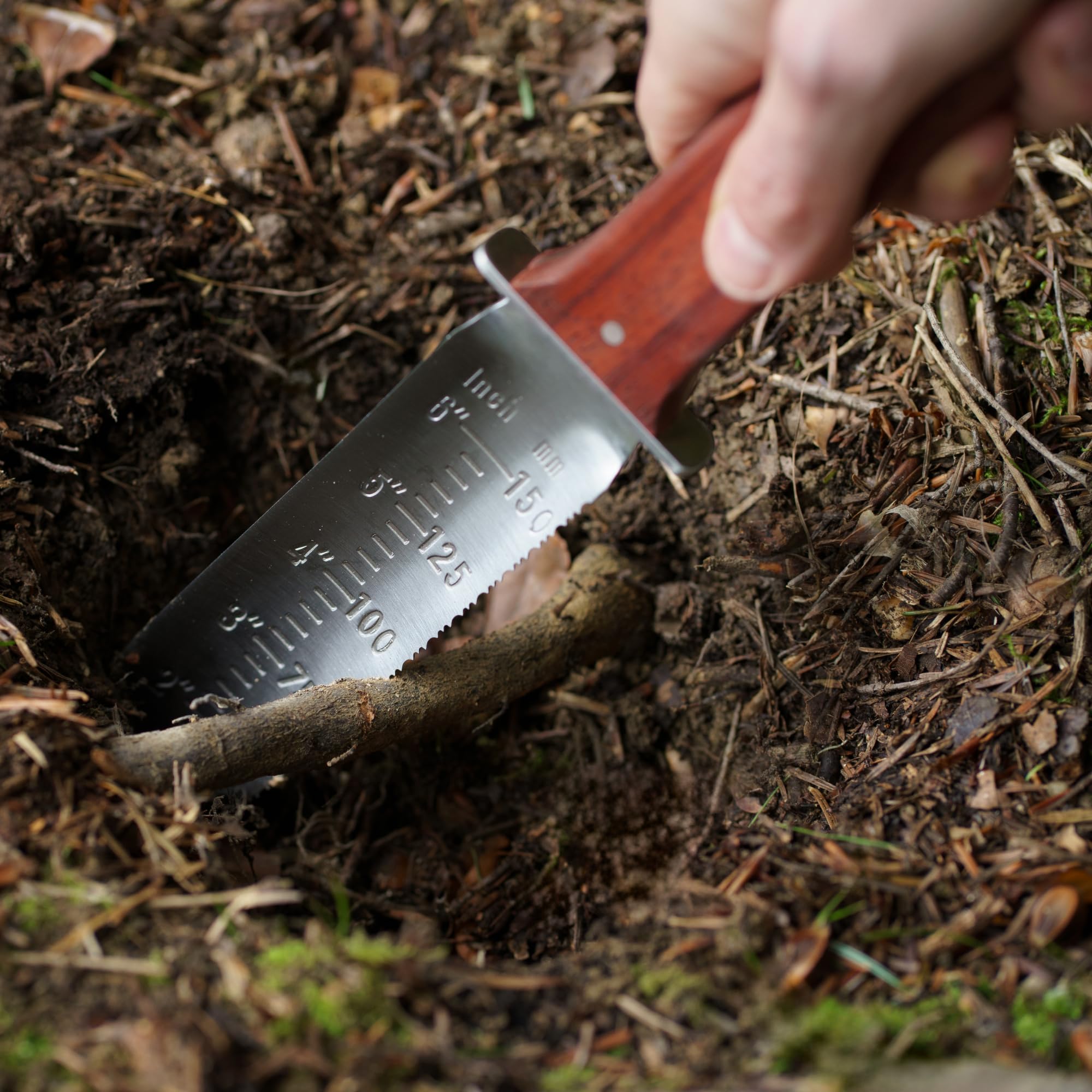 Couteau de Jardin – Couteau en Acier Inoxydable pour Jardinage, Aménagement paysager et Excavation (avec Manche en Bois Rouge et étui Marron)