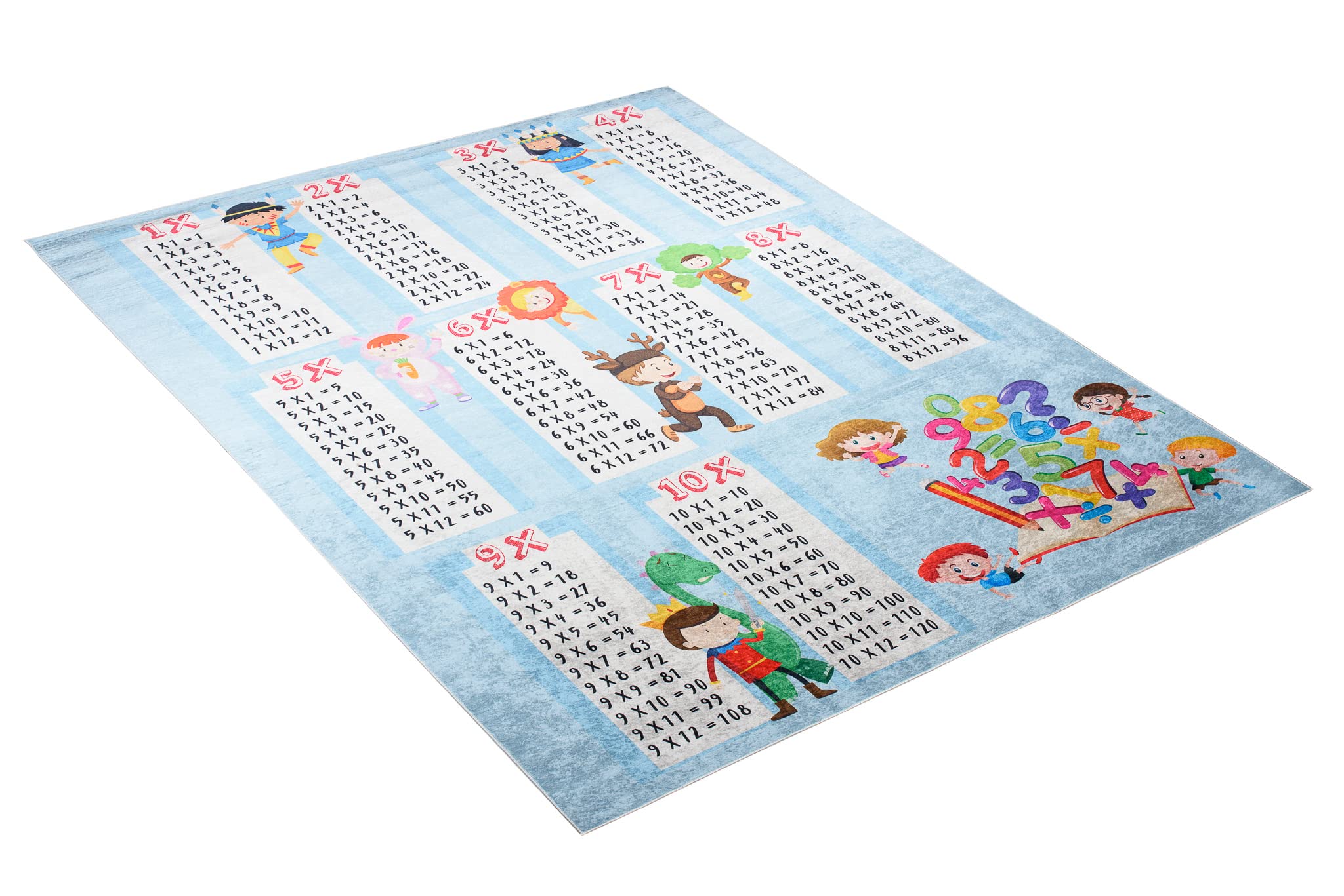 TAPISO Emma Kinderteppich Bunt Einmaleins Antirutsch 140 x 200 cm | Waschbar bei 30 Grad bedruckter Kinderteppich Kinderzimmer Jugendzimmer Modern OEKO-TEX