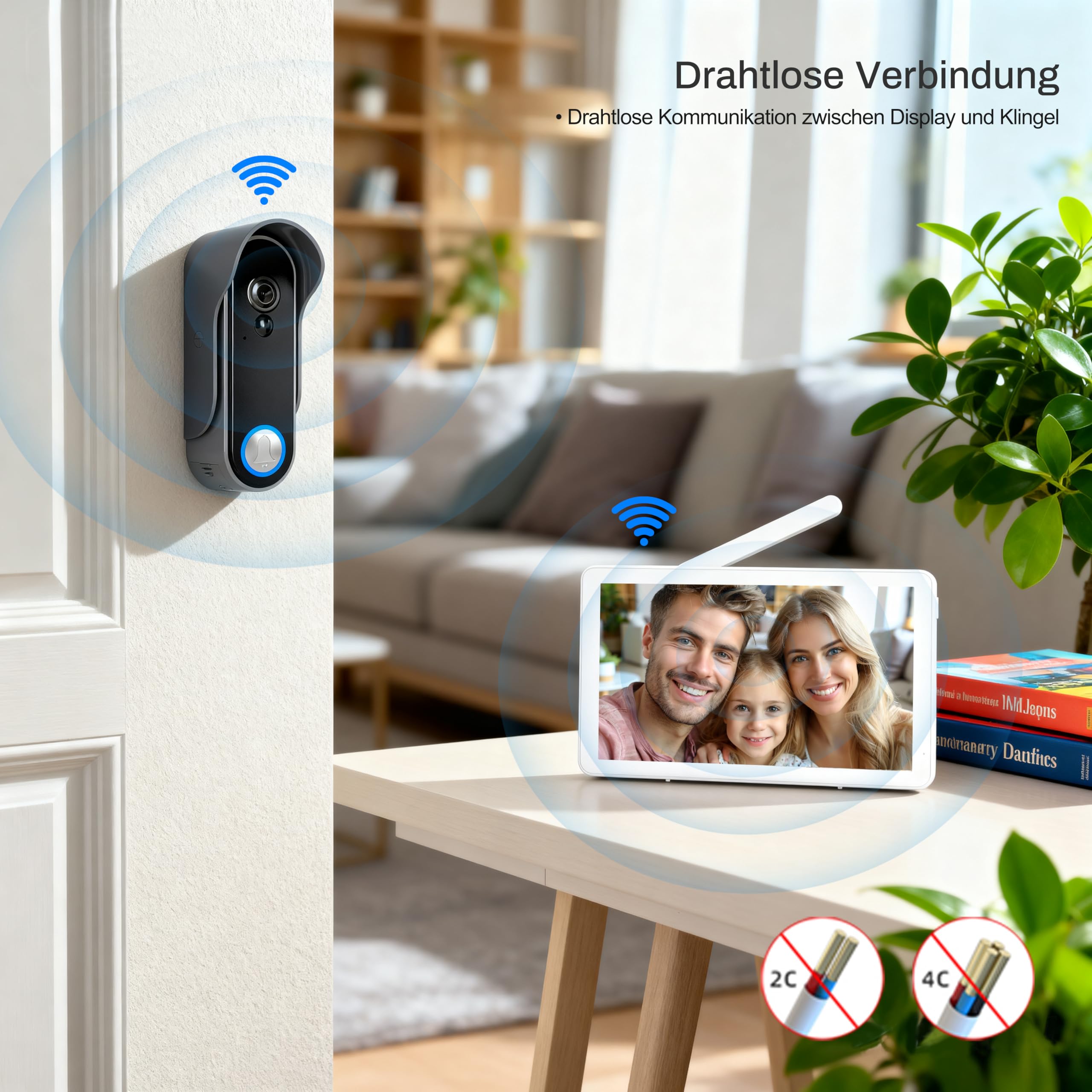 8 Zoll WLAN Kabellose Video Türsprechanlage, Ultradünner Körper, 1080p Touchscreen, Unterstützung für TUYA-APP, PIR Bewegungserkennung,160° Weitwinkel-Kamera, IP65, Speichervideo