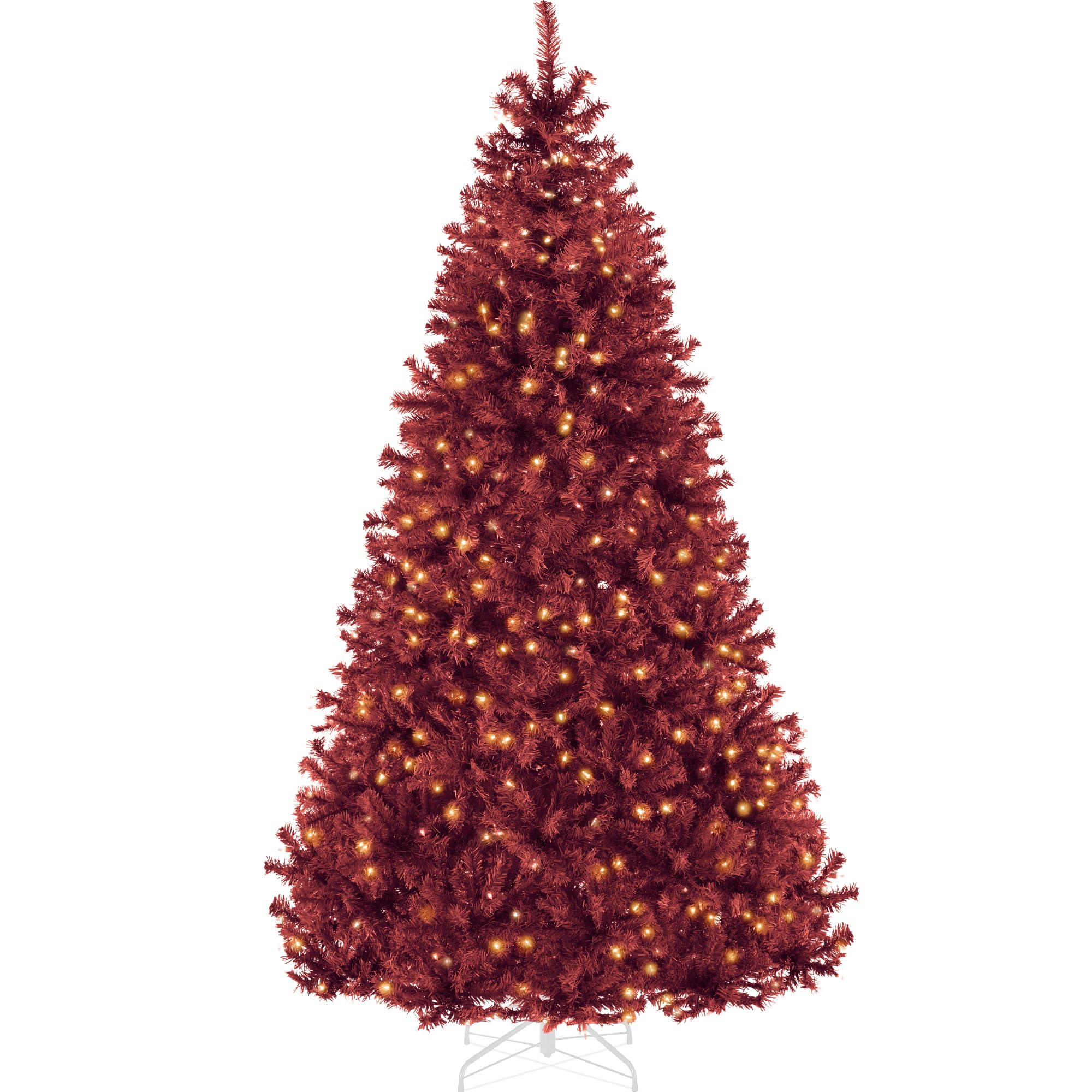 Best Choice Products 9ft Pre-Lit Burgundy Christmas Tree, Full Artificial Holiday Decoration w/ 2,000 Branch Tips, 900 Lights, Foldable Base