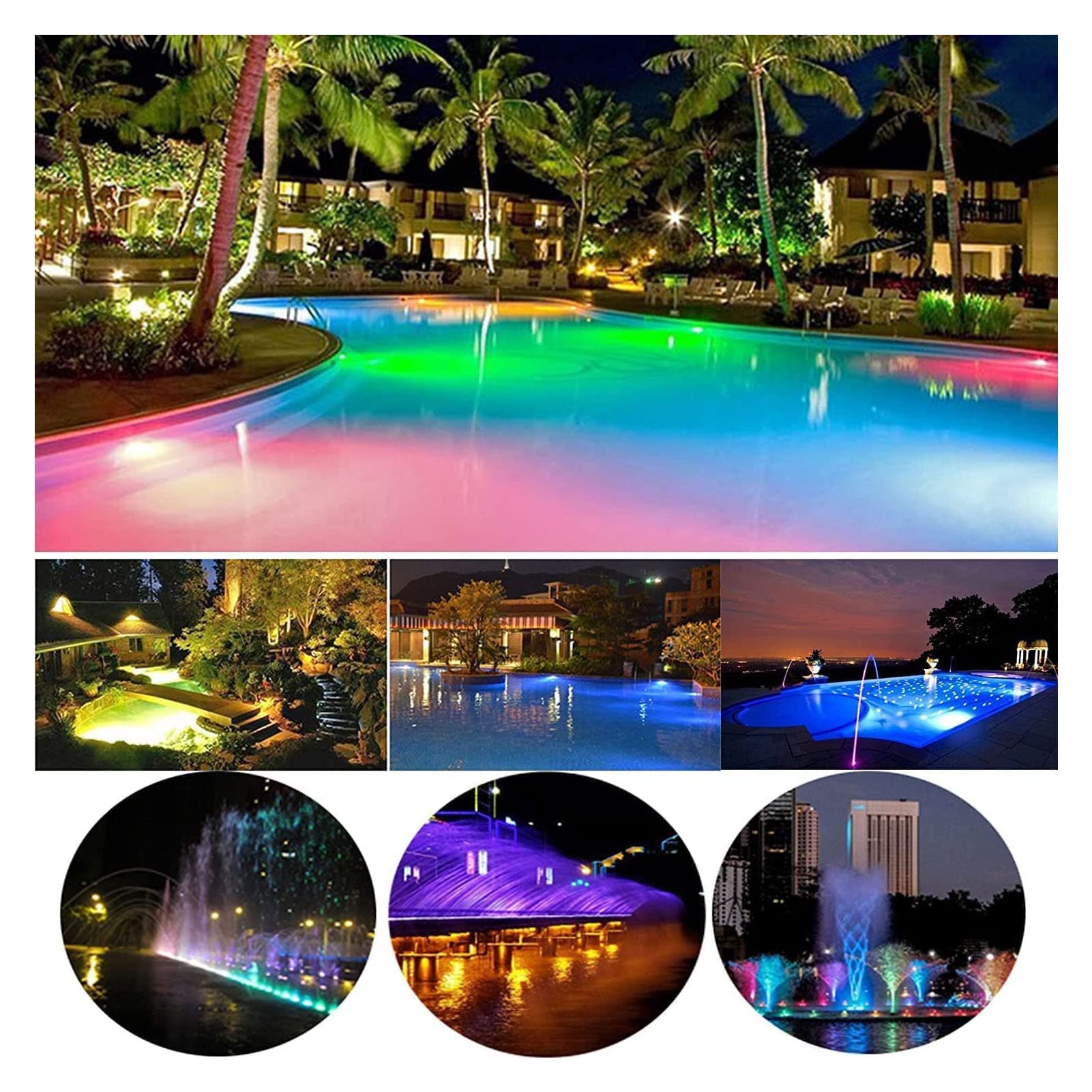 Qcwwy LED-Schwimmbadlampe RGB, Wasserdicht, 35 W, Unterwasserlicht für Pools und Teiche, Schutzart IP68, mit Fernbedienung