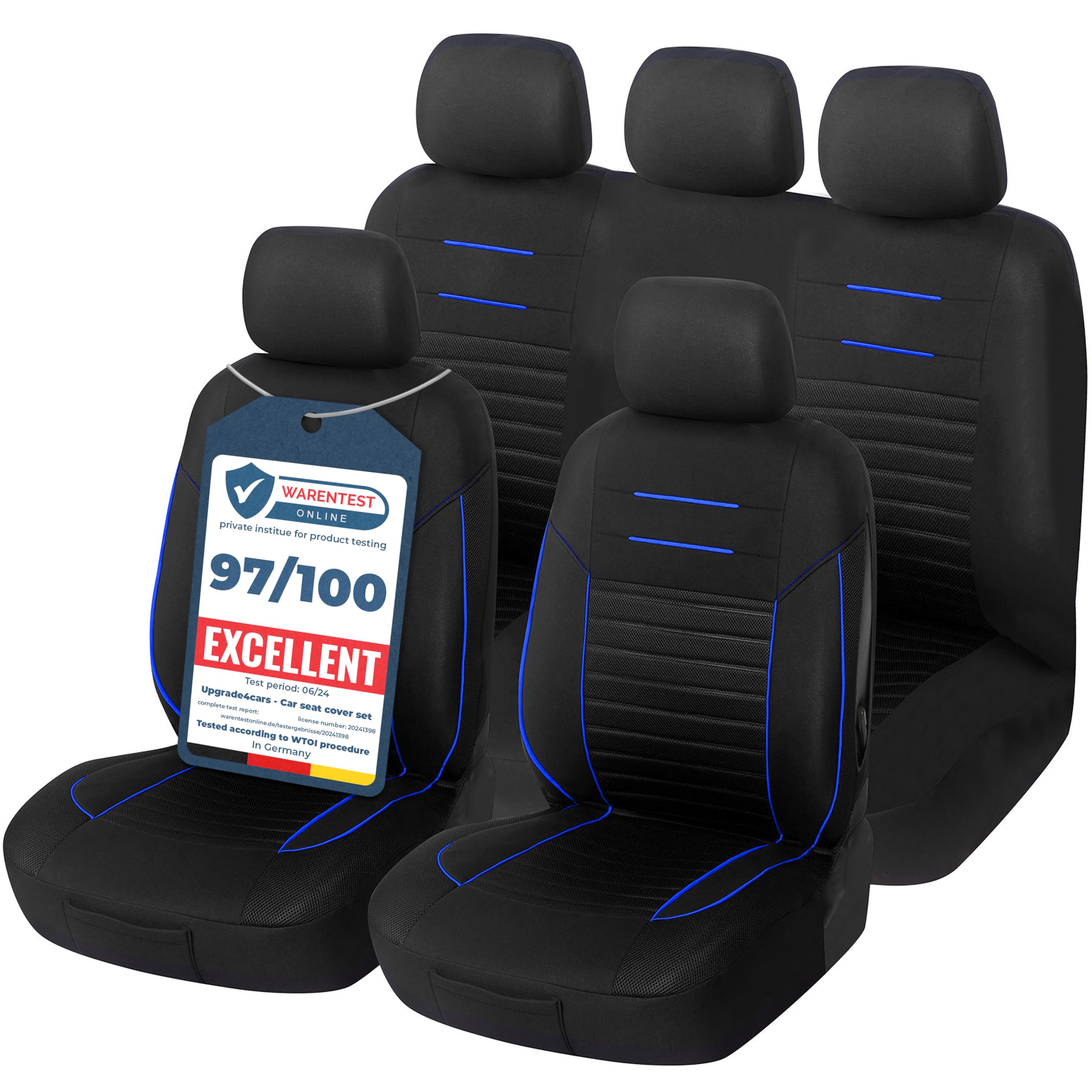 Upgrade4cars Car Seat Covers Full Set Universal Black Blue | Washable Cover for Front Seats, Rear Bench & Headrest | Interior Accessories for Women and Men