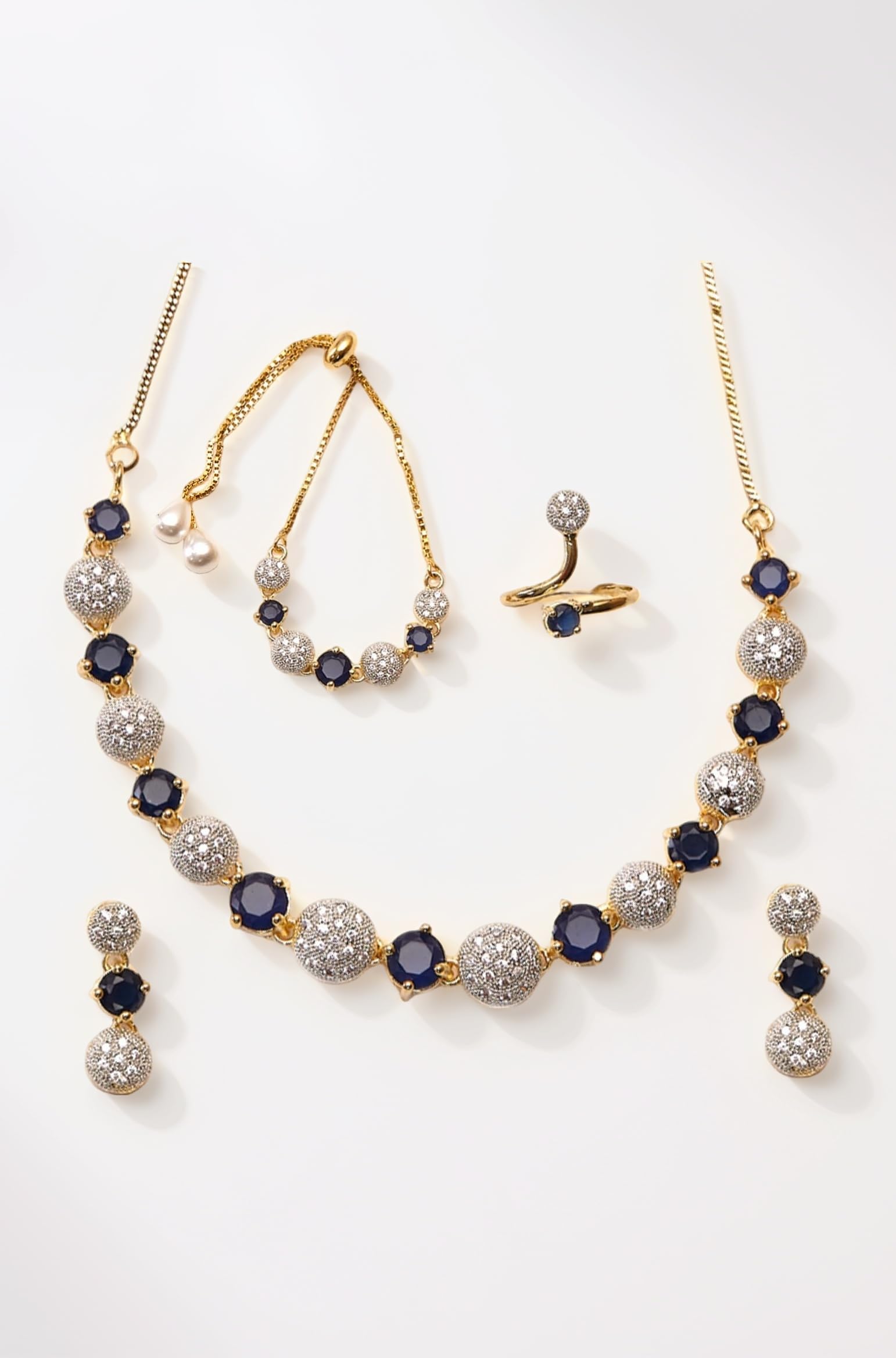 Jewellery Set for Women American Diamond Combo of Necklace Set with Earrings, Bracelet and Ring for Girls and Women
