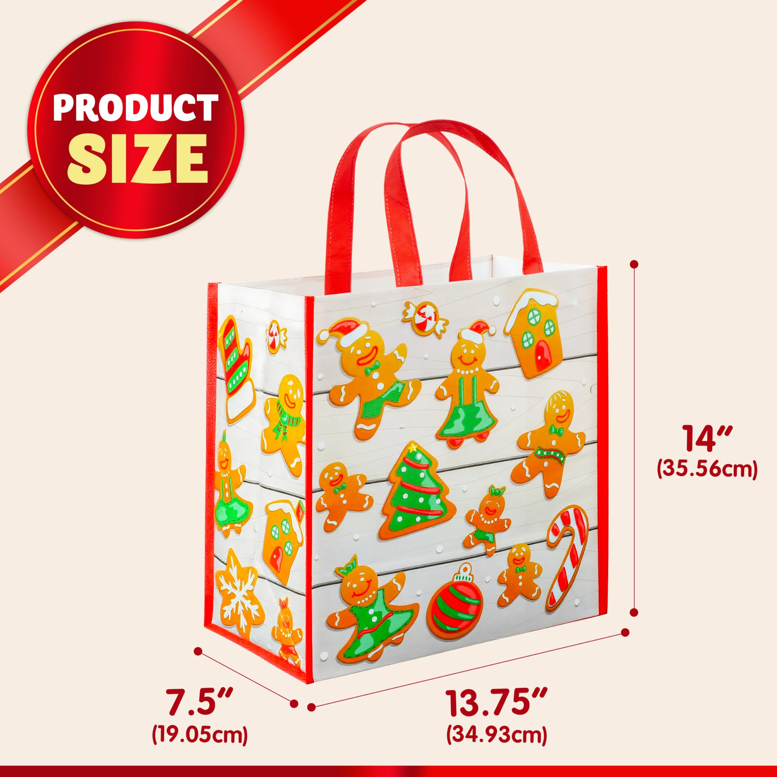 JOYIN 12 Bolsas de Asas Grandes Navideñas de 34 x 35cm Bolsas Reutilizables para Compras Navideñas, Bolsas de Regalos para Fiestas de Navidad