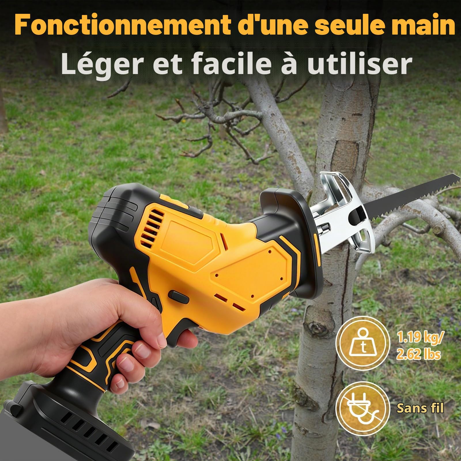 Scie sabre sans fil compatible avec batteries DEWALT 18 V/20 V, 2700 tr/min, moteur sans balais, vitesse de rotation variable, 4 lames de scie pour bois (jusqu'à 180 mm) et métal (jusqu'à 20 mm