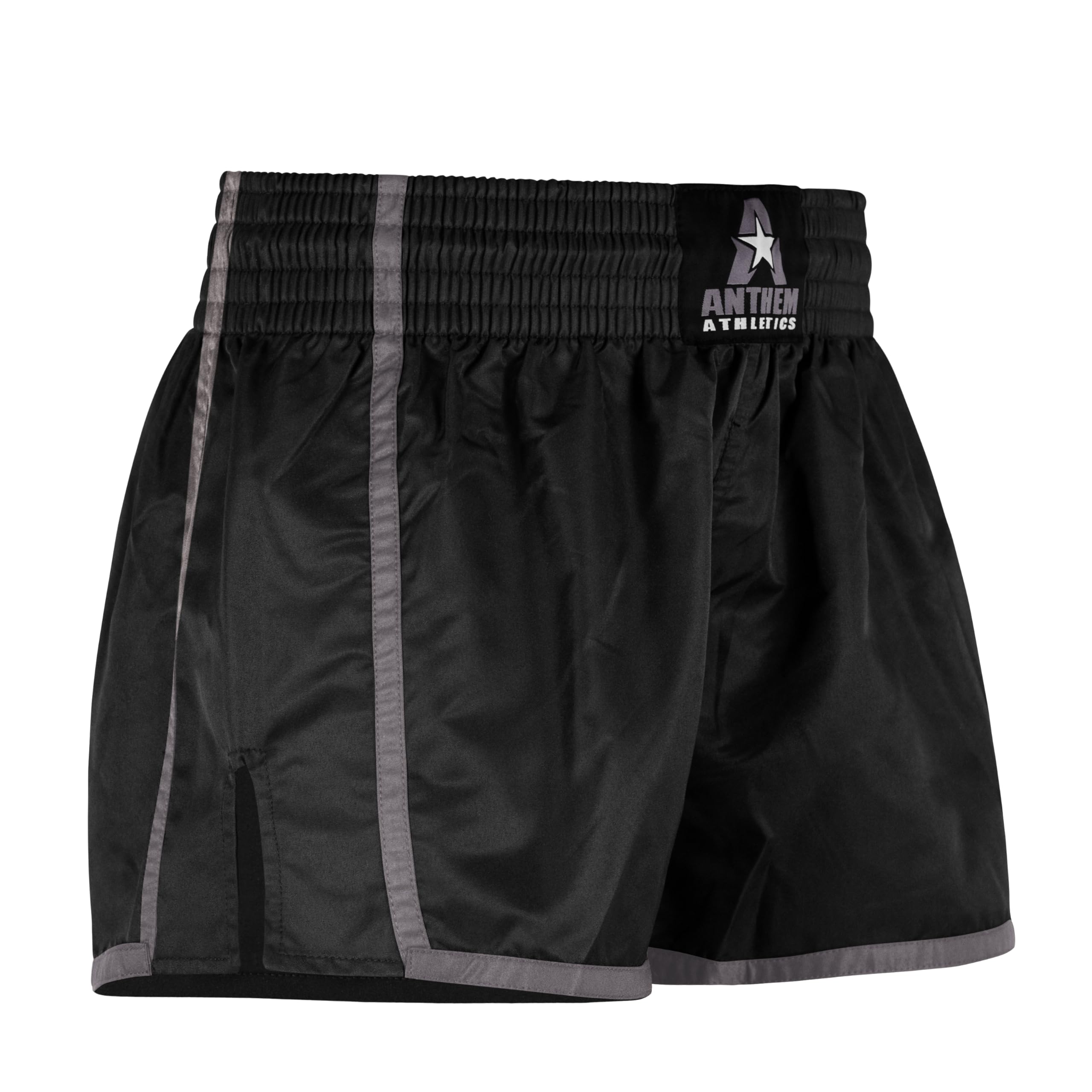 Anthem Athletics Muay Thai Shorts Men, Muay Thai Shorts Women - Kickboxing Short Boxing Trunks 5050 Classic Infinity Resolute - Black & Grey - Medium